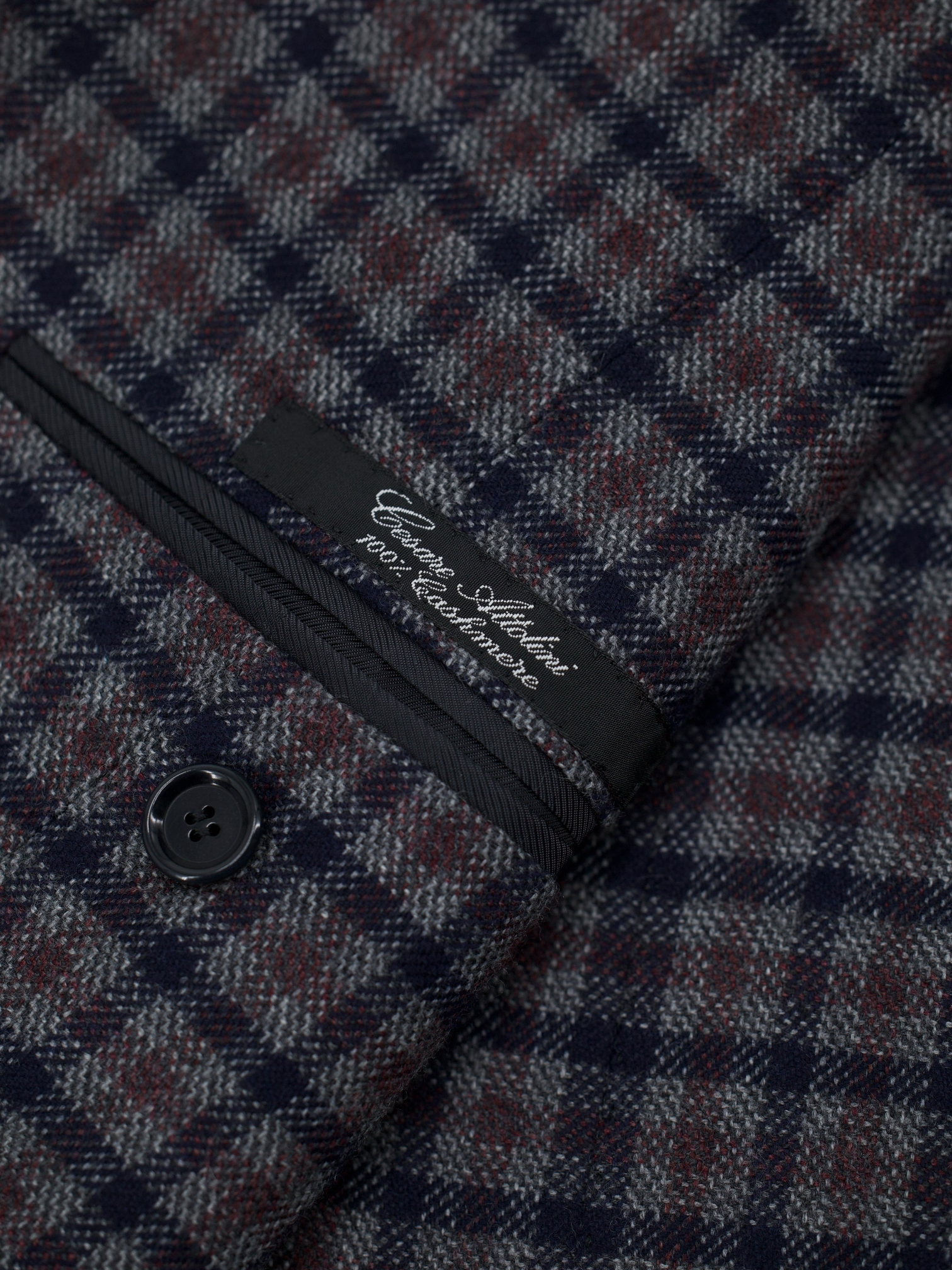 Cesare Attolini Blue & Maroon Pure Cashmere Gingham Check Jacket