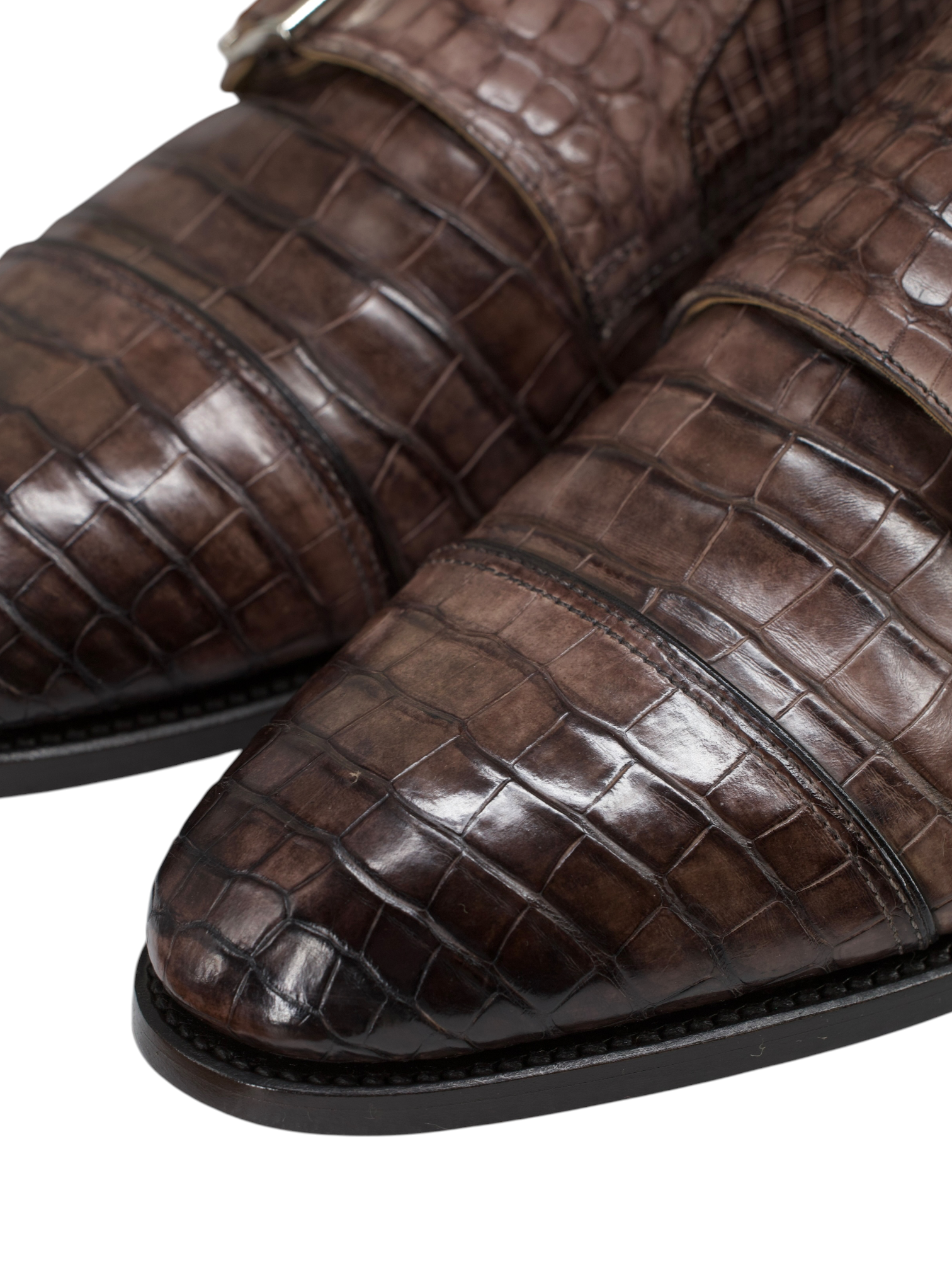 Santoni Taupe Mississippi-Alligator Double Monk