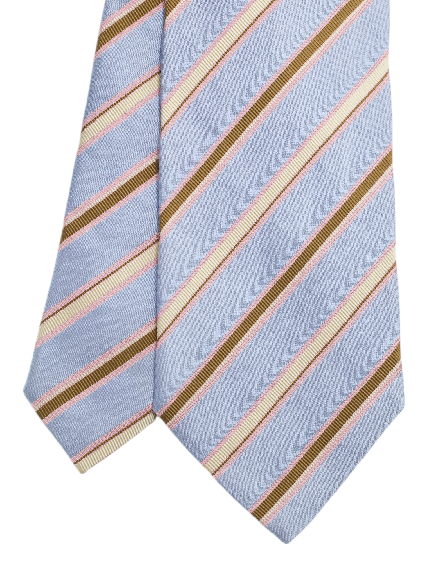 Luigi Borrelli 5-Fold Ice Blue & Pink Silk Multi-Striped Tie