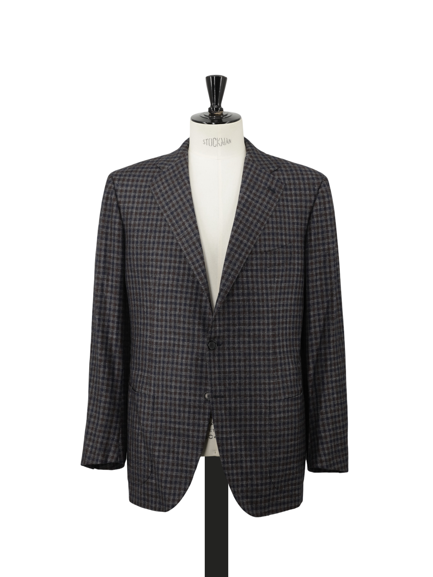 Cesare Attolini Brown & Blue Wool, Silk & Linen Gingham Check Jacket