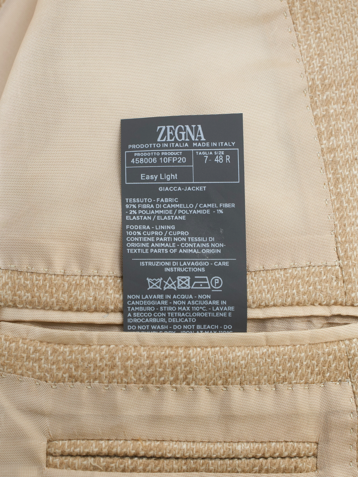 Ermenegildo Zegna Light Brown Camel Prince of Wales Easy Light Jacket