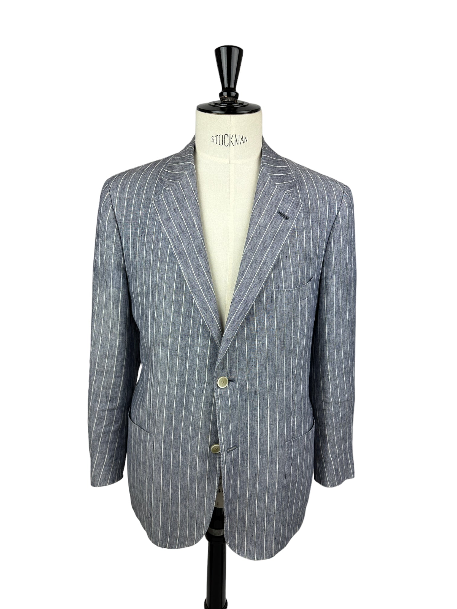 Corneliani Denim Blue Linen Pinstripe Jacket