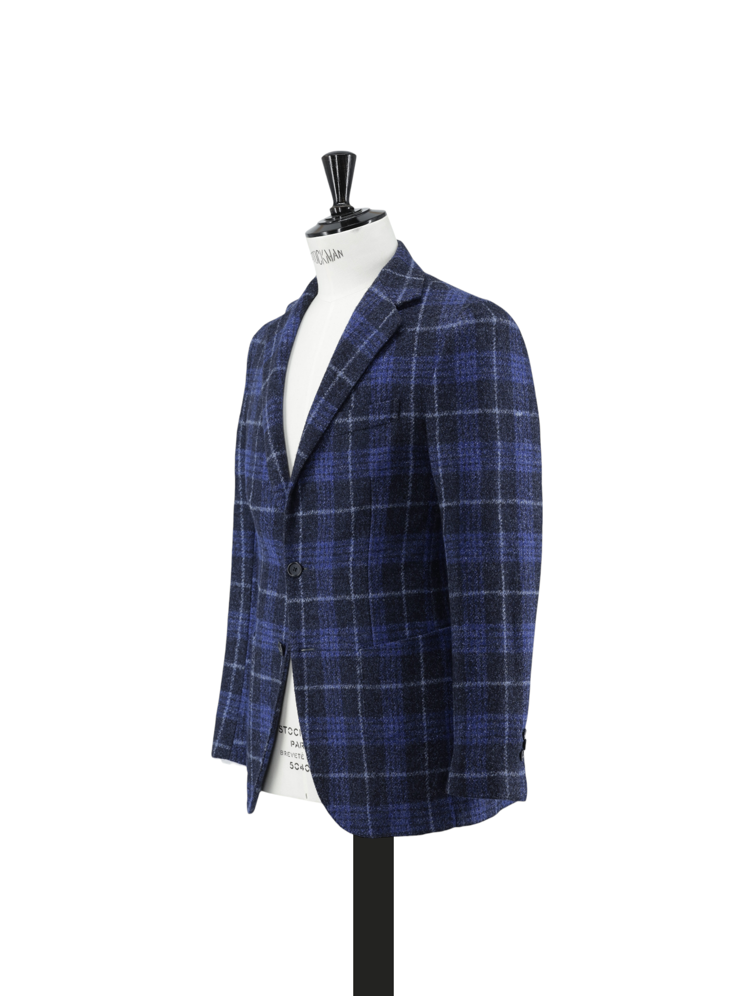 De Petrillo Dark Blue Wool, Stretch, Silk & Linen Tartan Check Jacket