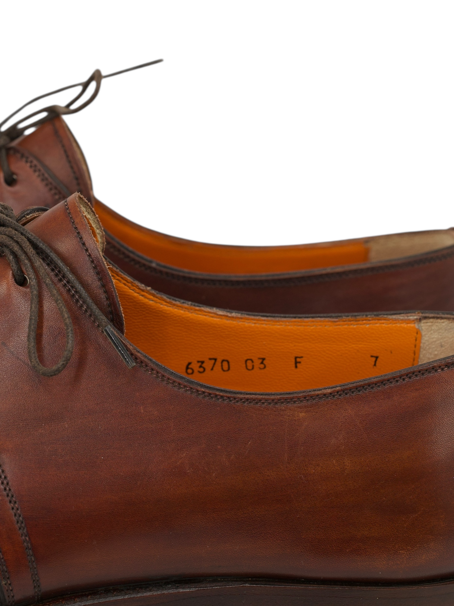 Santoni Mahogany Brown Calfleather Handpainted Derby Shoes