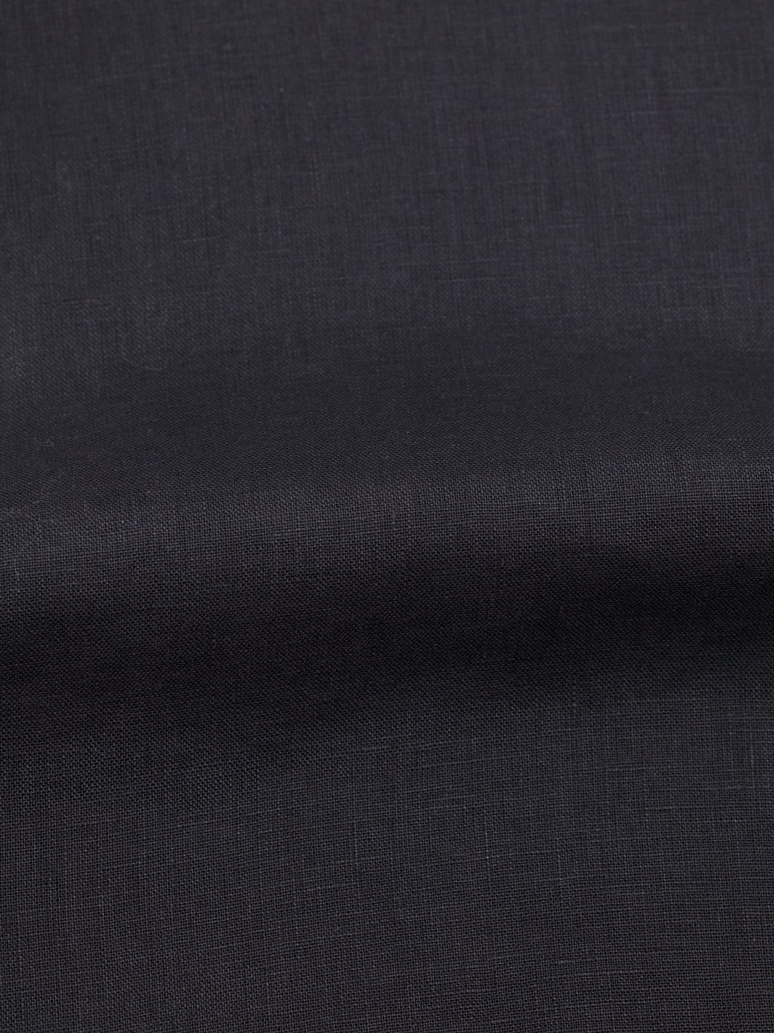 Canali Black Pure Linen Mandarin-Collar Summer Shirt