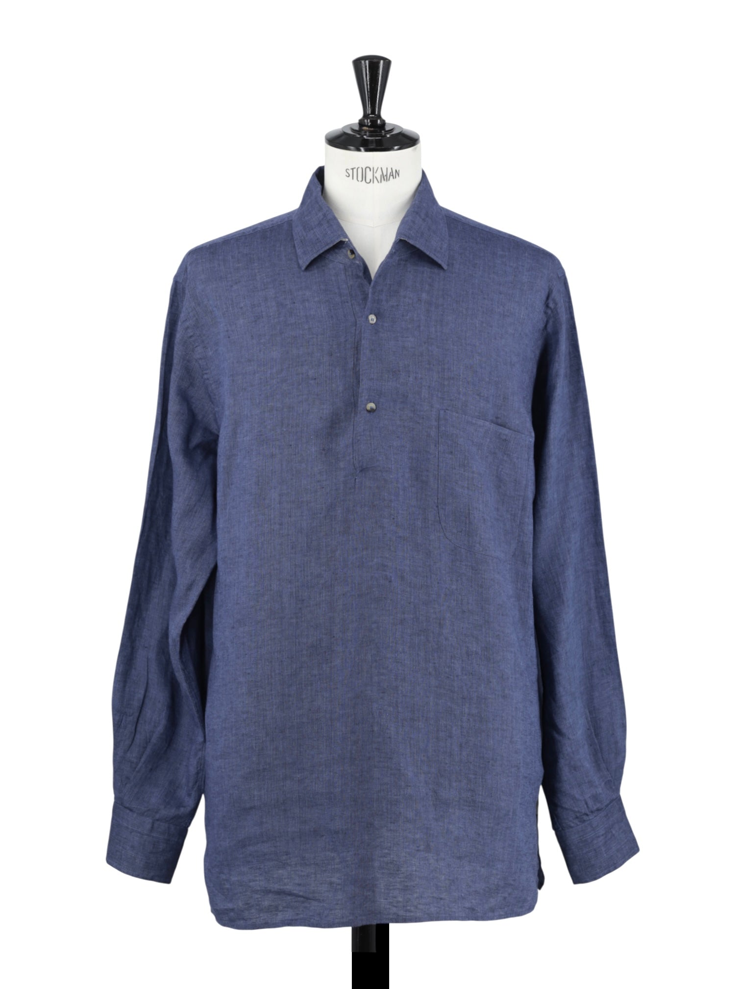 Loro Piana Indigo Blue Pure Linen Pop-Over André Shirt