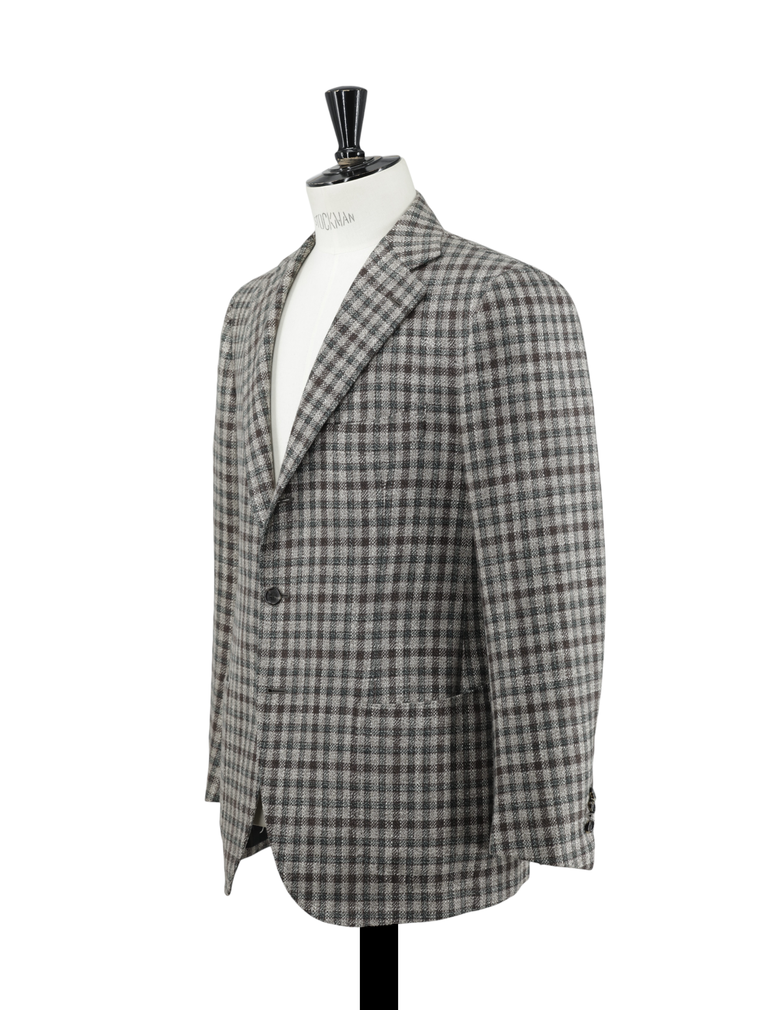Cesare Attolini Light Brown & Green Wool-Silk Blend Gingham-Check Jacket