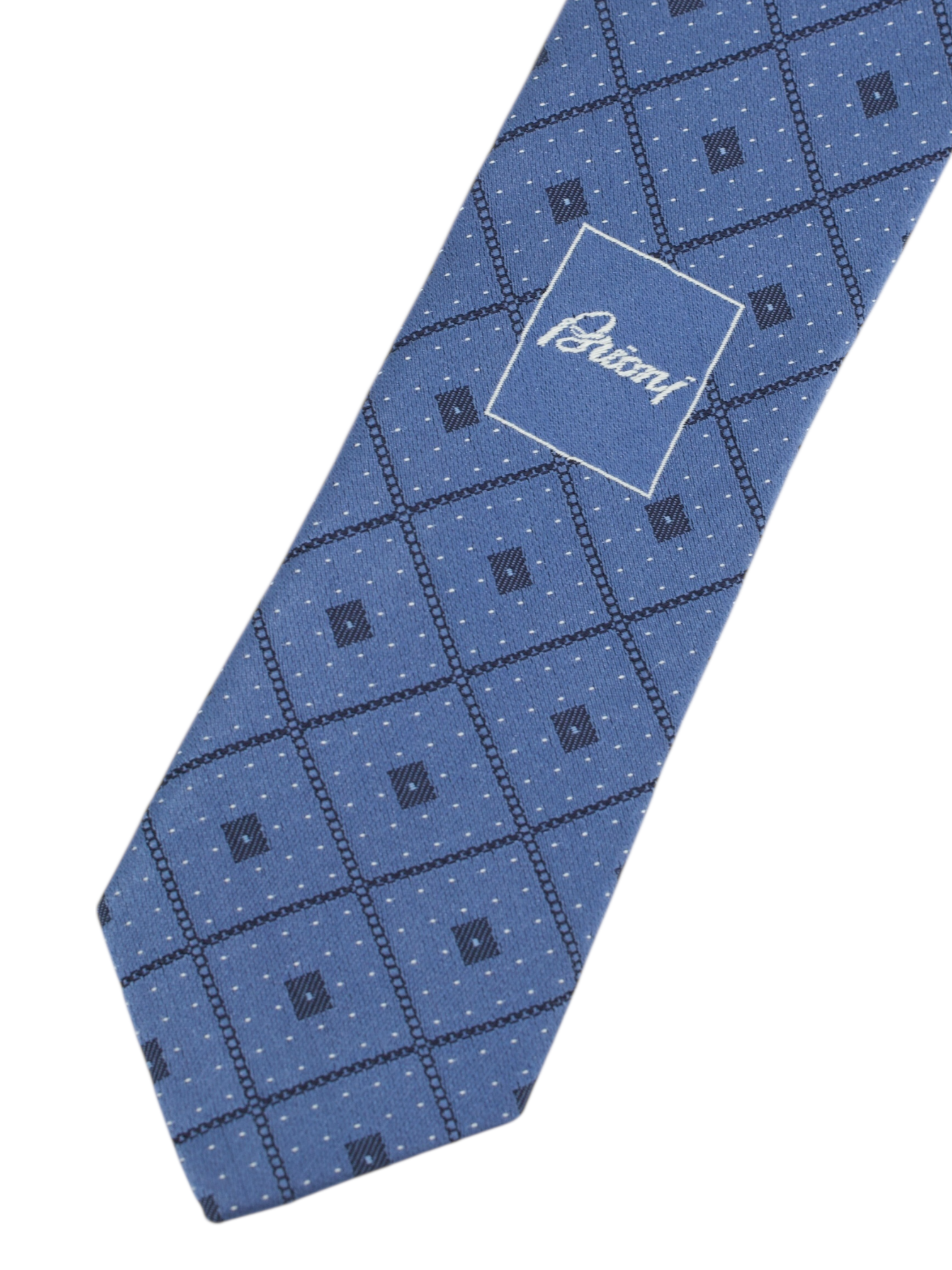 Brioni Blue Silk Diamond Pattern & Polkadot Tie