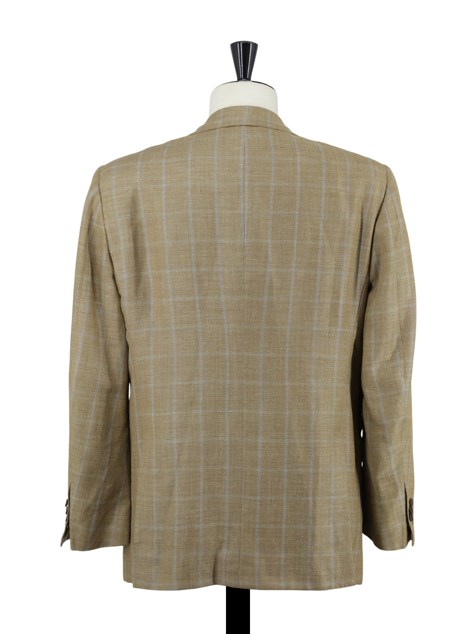 Kiton Caramel Brown & Light Blue Wool & Linen Windowpane Summer Jacket