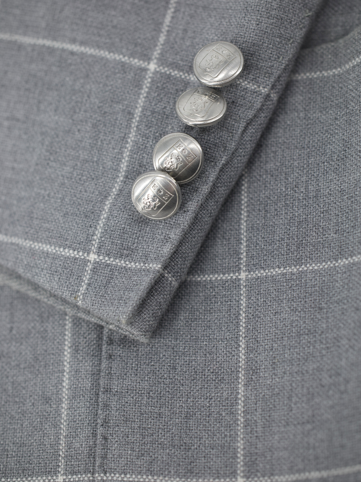 Ermenegildo Zegna Light Grey Linen & Cotton Windowpane Jacket