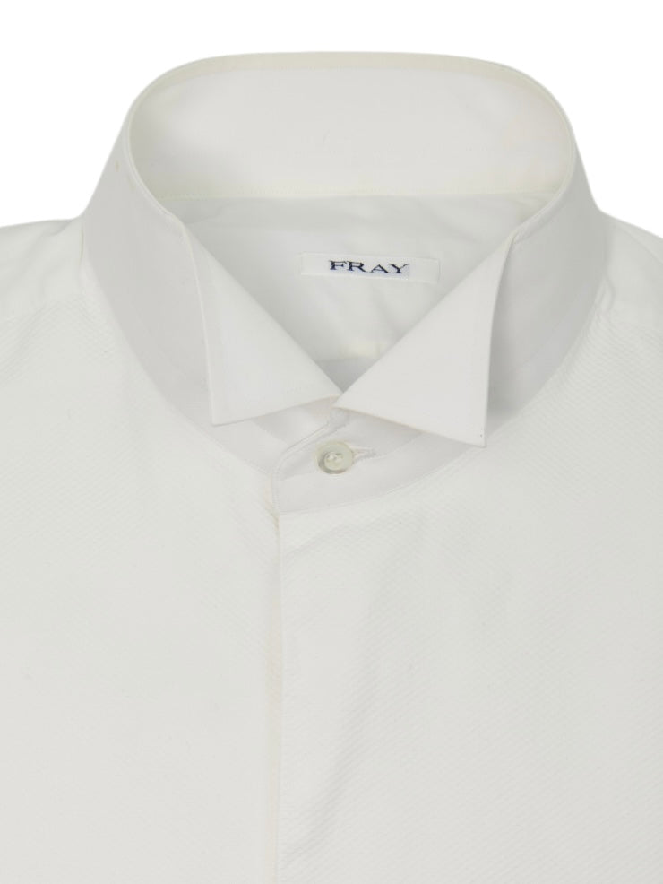 Fray White Wing Collar Cotton Tuxedo Shirt