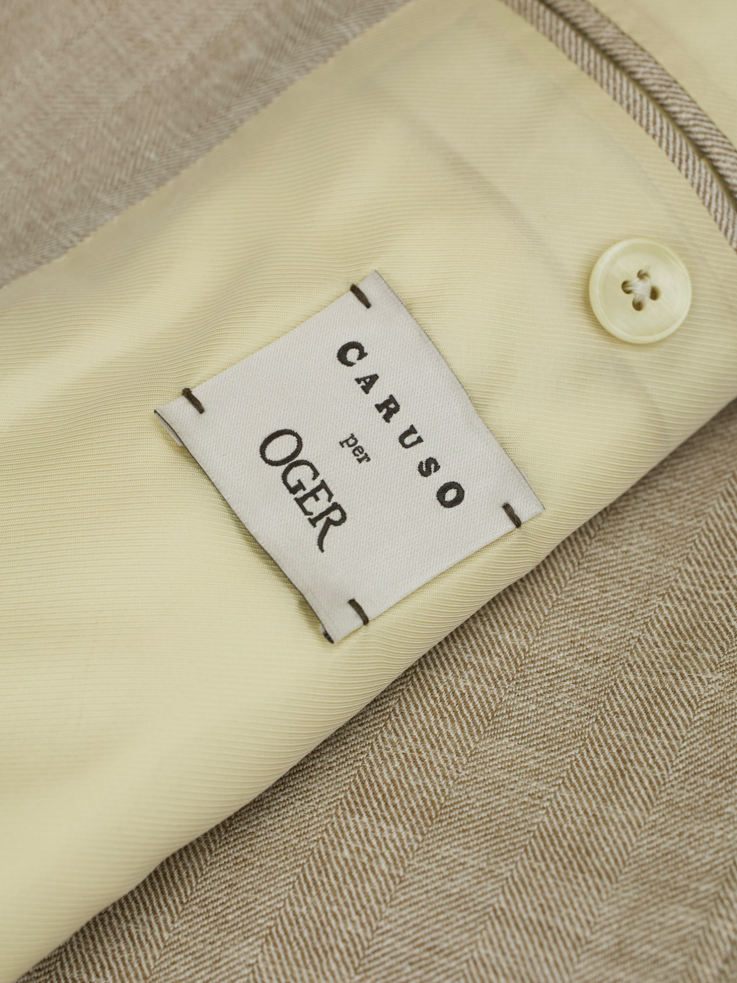 Caruso Beige Wool, Silk & Linen Herringbone "Aida" Summer Jacket