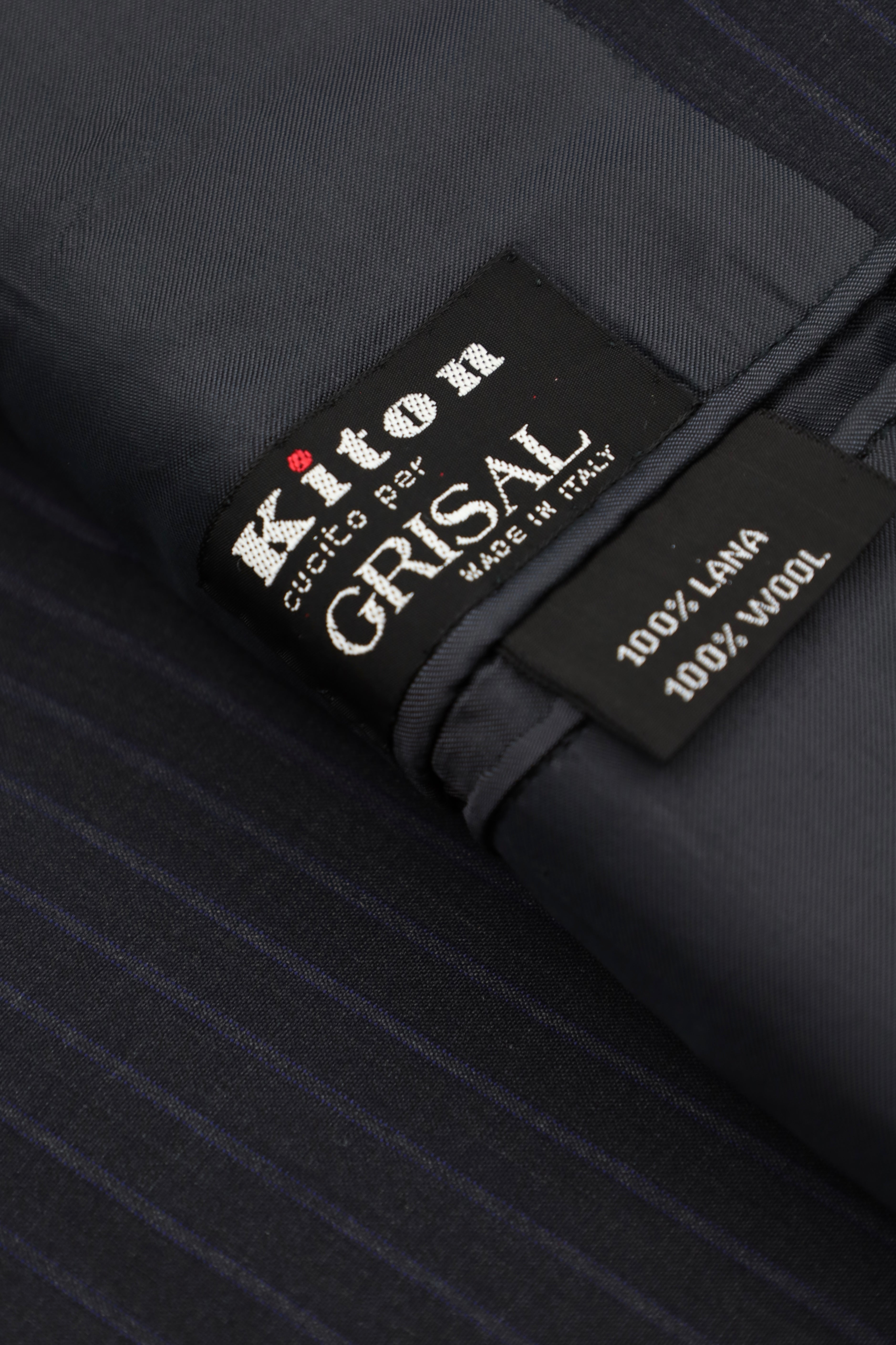 Kiton Dark Grey Super 180's "Blanc Blu" Pinstripe Suit
