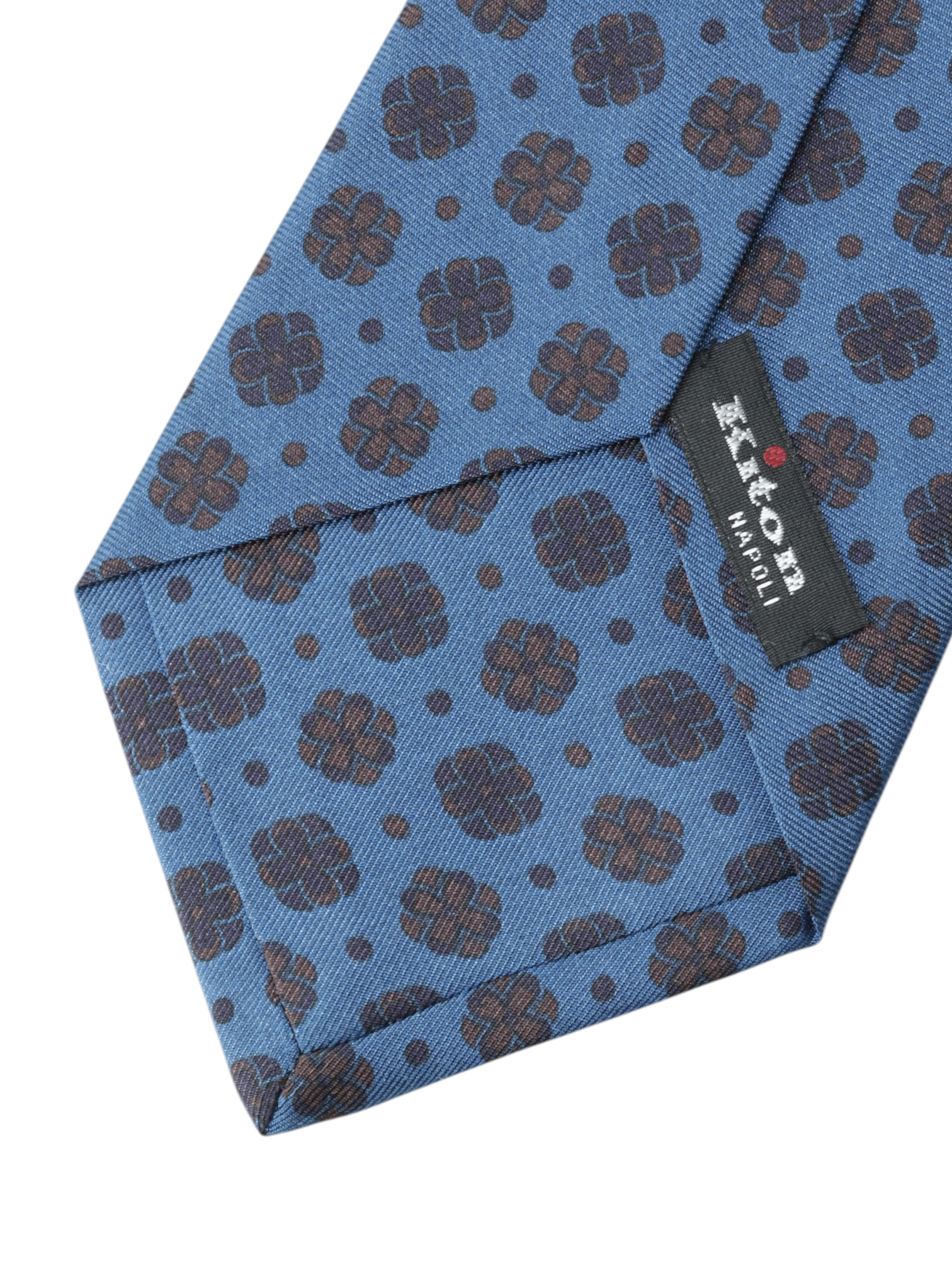 Kiton 5-Fold Petrol Blue & Burgundy Silk Floral-Pattern Self-Tipped Tie