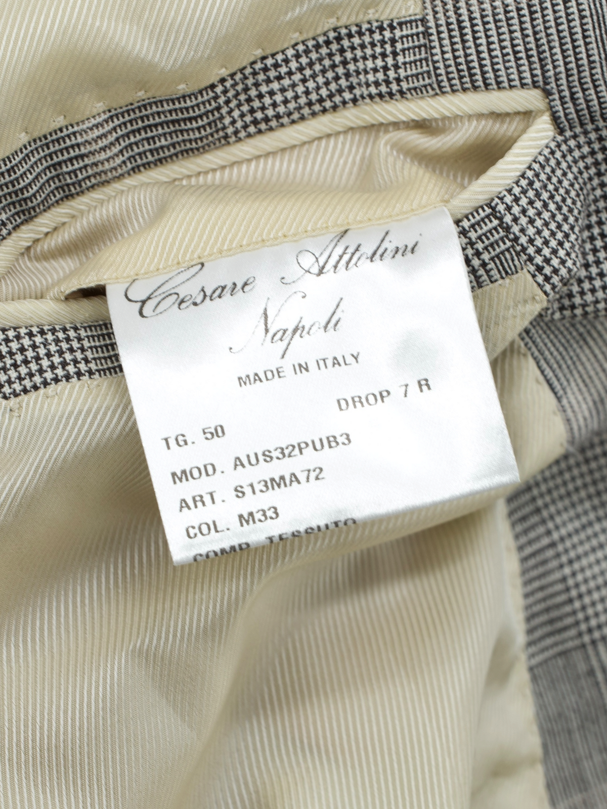 Cesare Attolini Taupe Wool, Silk & Linen Overcheck Summer Suit
