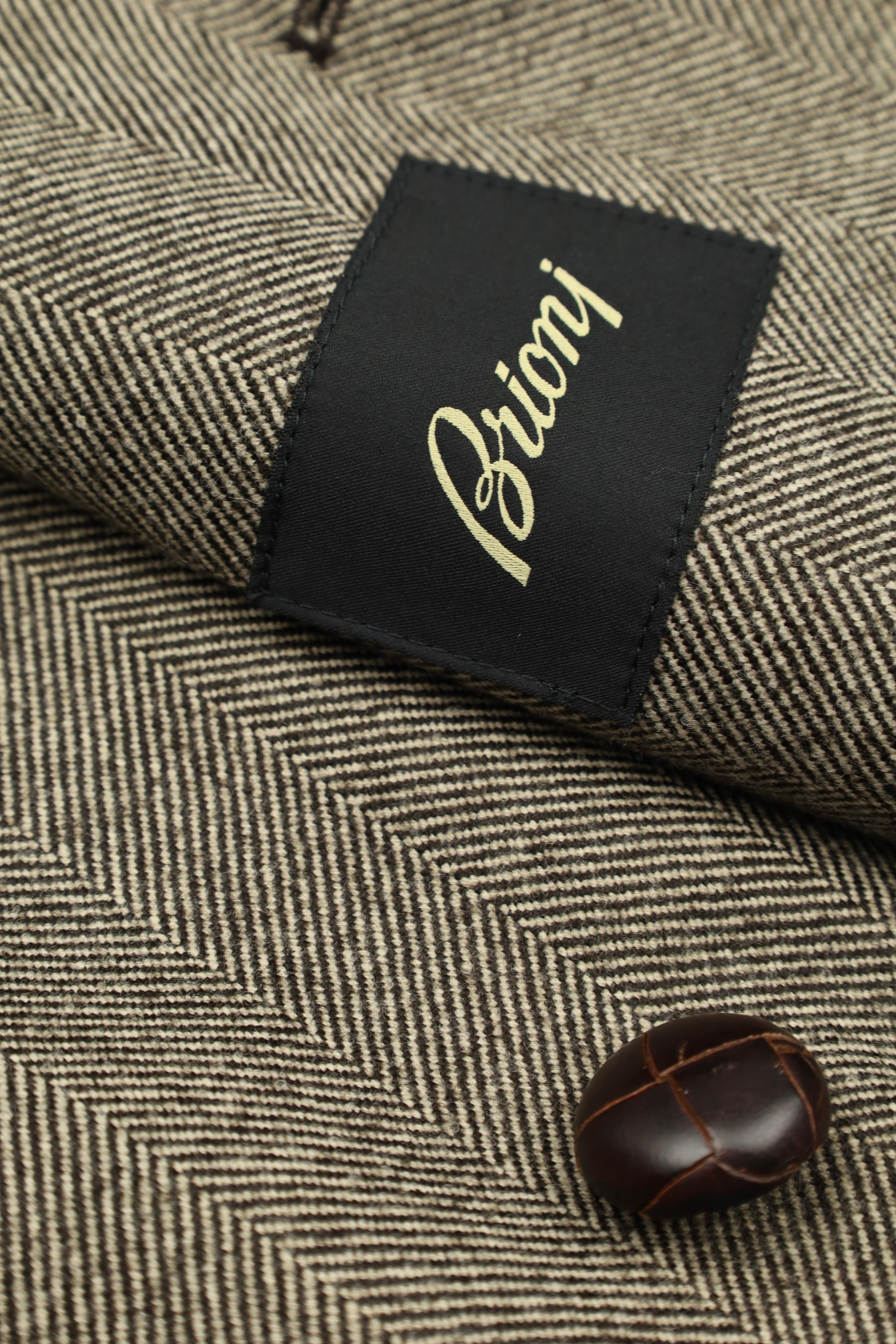Brioni Light Brown Storm System® Herringbone Double-Breasted Peacoat