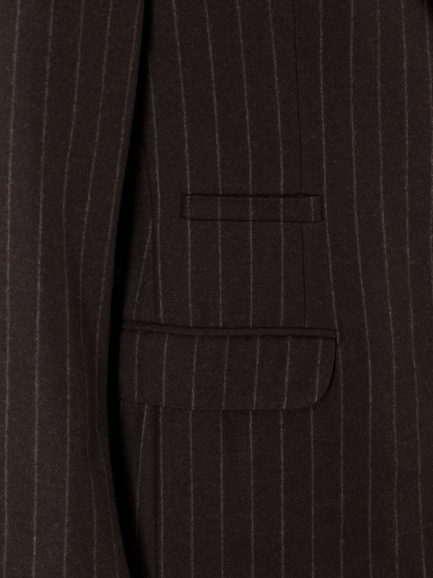 Brunello Cucinelli Chocolate Brown Wool & Cashmere Flannel Chalkstripe Jacket