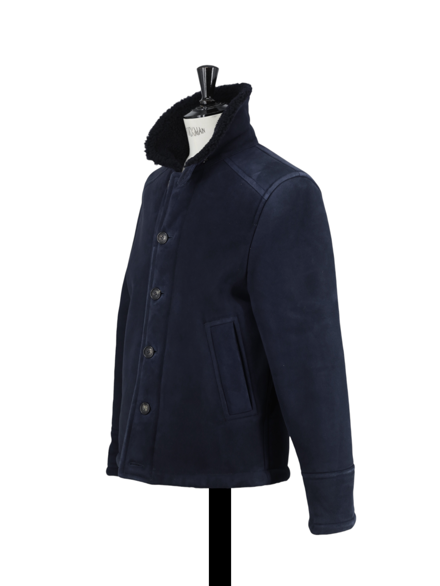 Valstar Navy Lambskin-Suede Shearling Deck Jacket