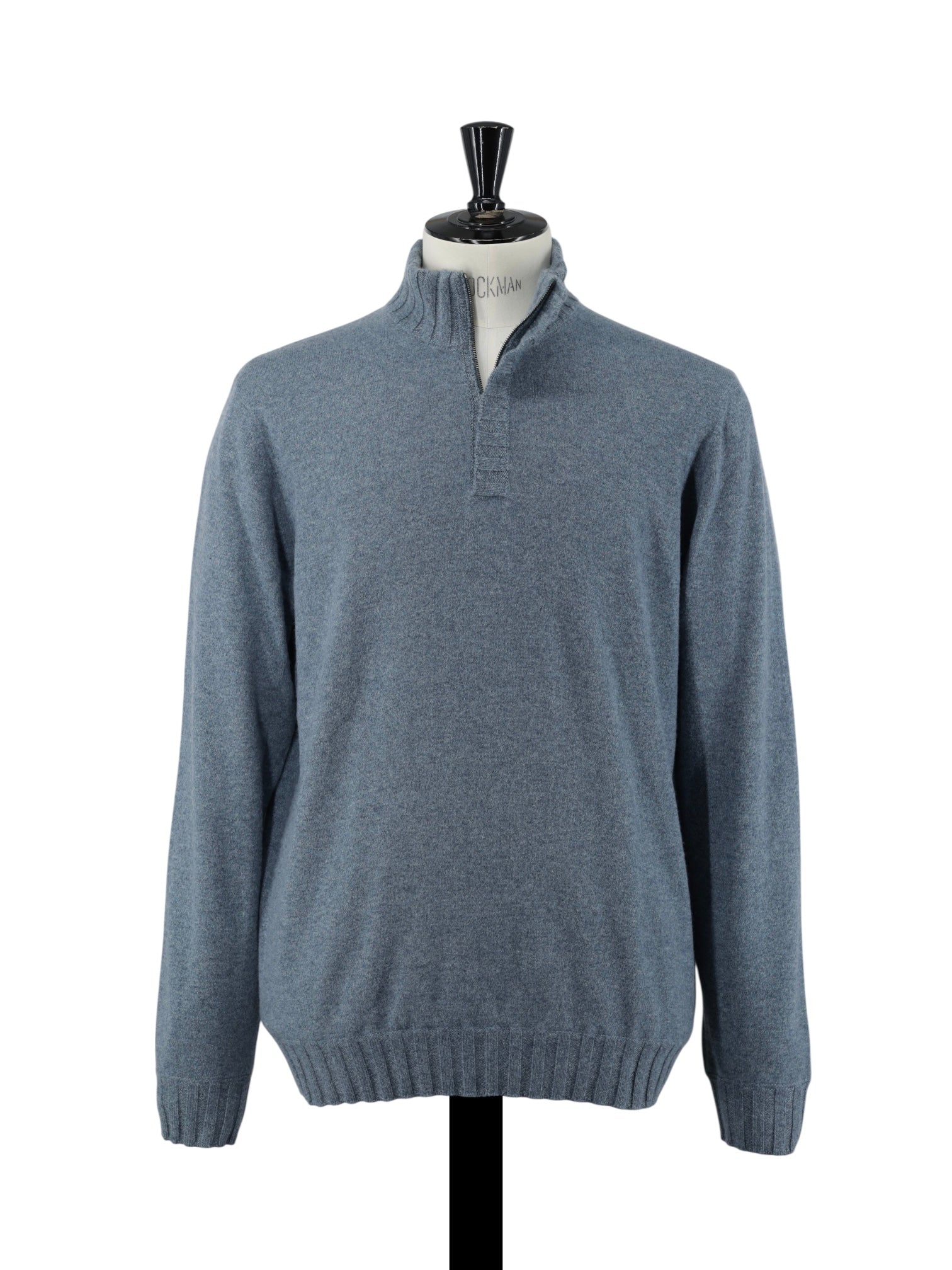 Cesare Attolini Steel Blue Duvet Cashmere Half-Zip Knitwear