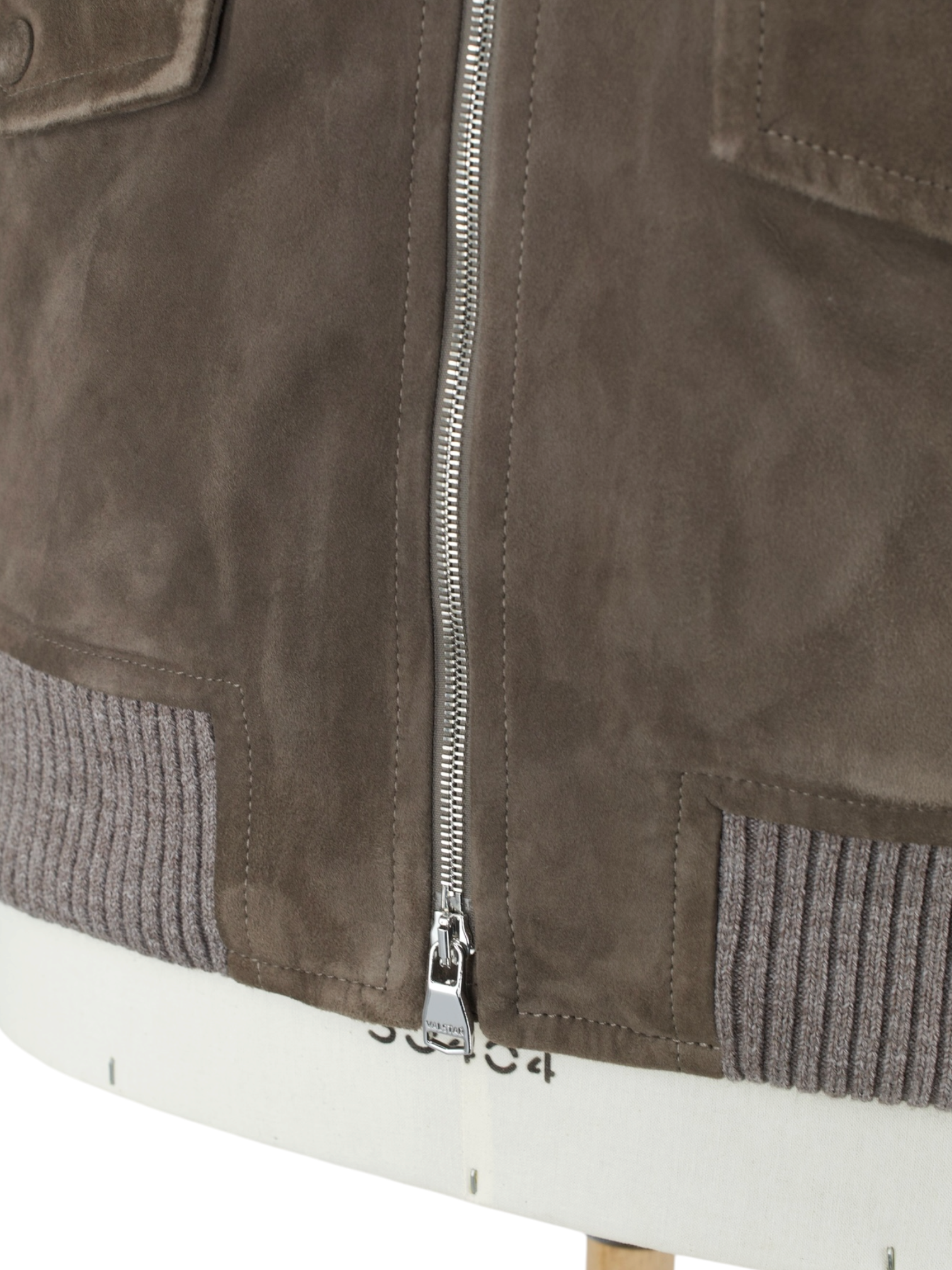 Valstar Warm Grey Lambskin-Suède Padded Bomber Jacket