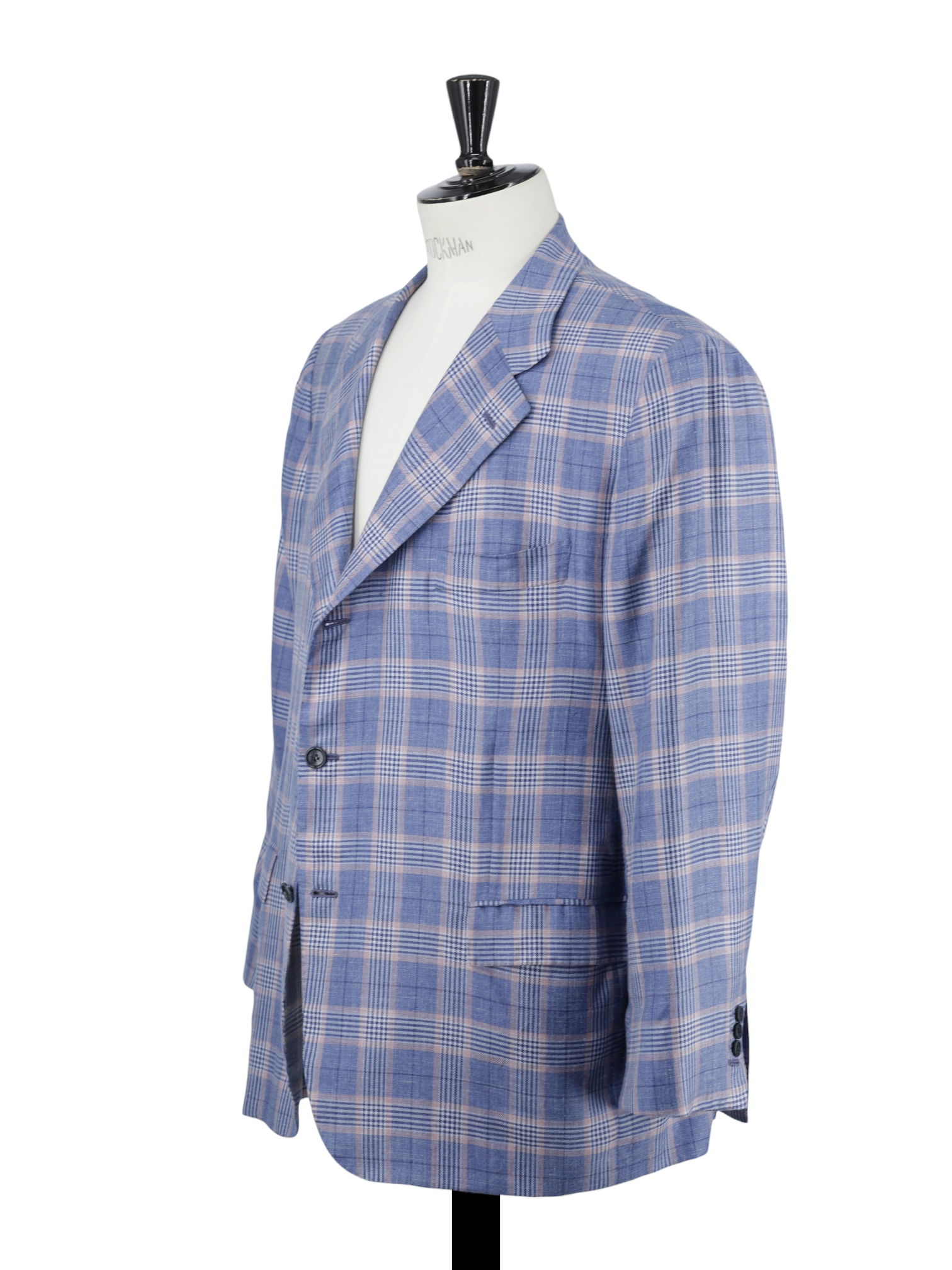 Kiton Light Blue & Pink Cashmere, Linen & Silk Checkered Jacket