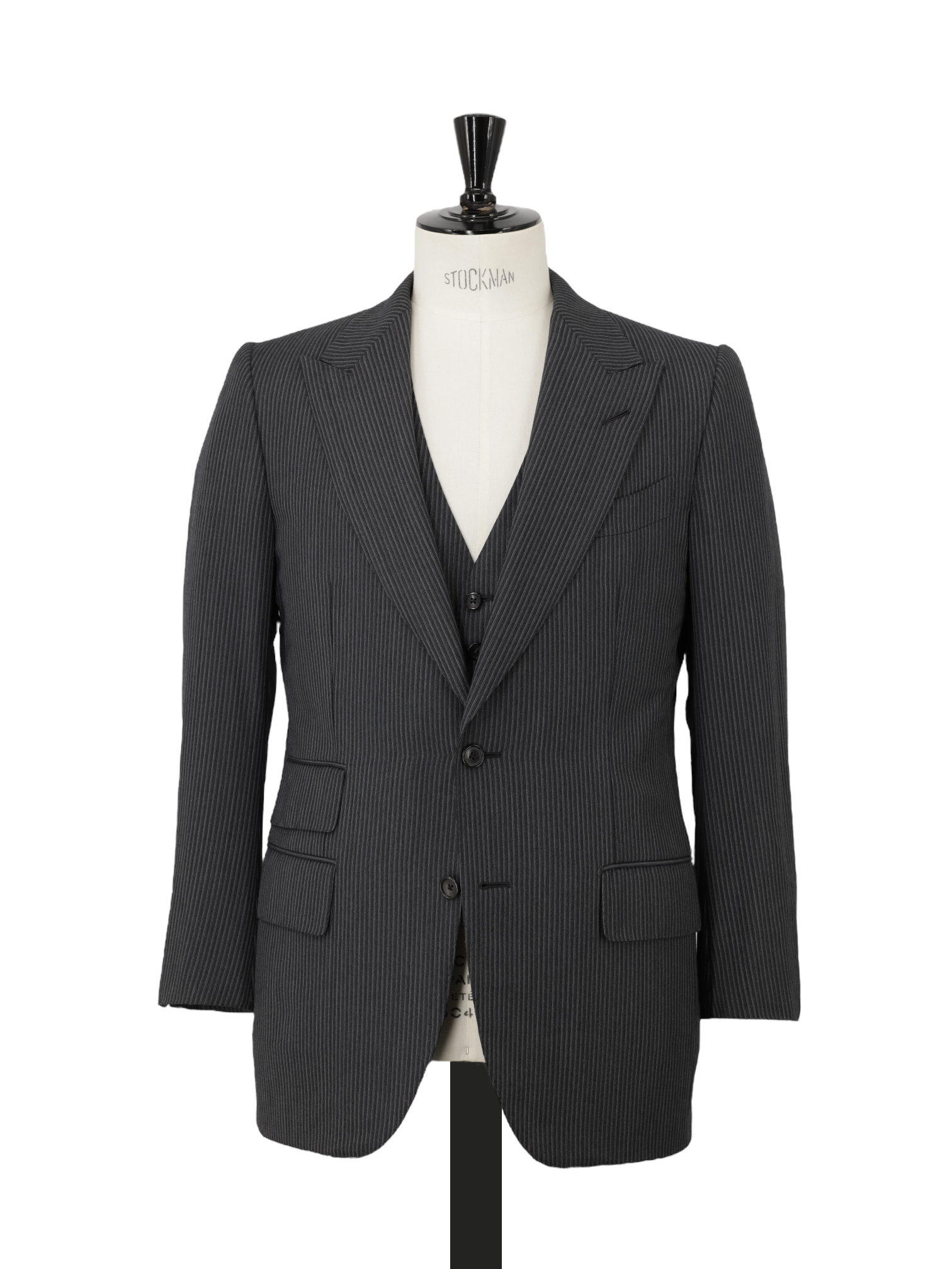 Tom Ford Dark Grey 3-Piece Wool Pinstripe Windsor Suit