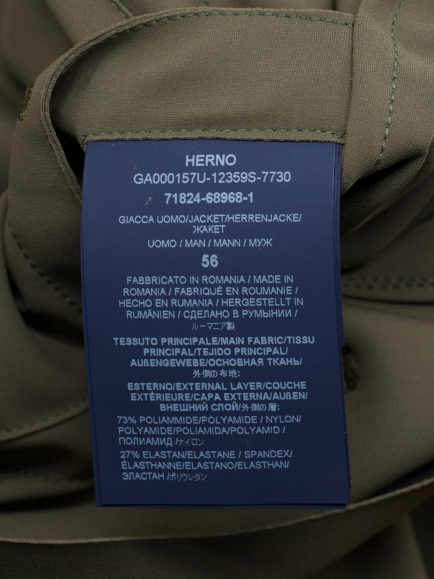 Herno Olive Green Stretch-Scuba Comfort Jacket