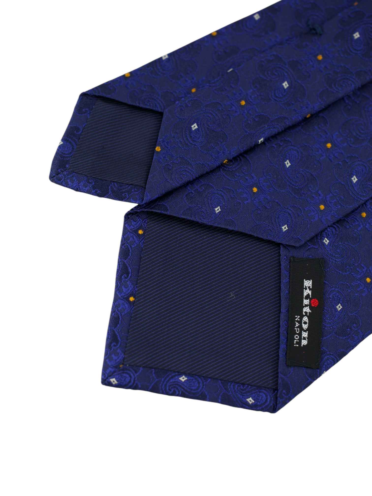 Kiton 5-Fold Marine Blue & Orange Silk Pailsey-Medaillon Tie