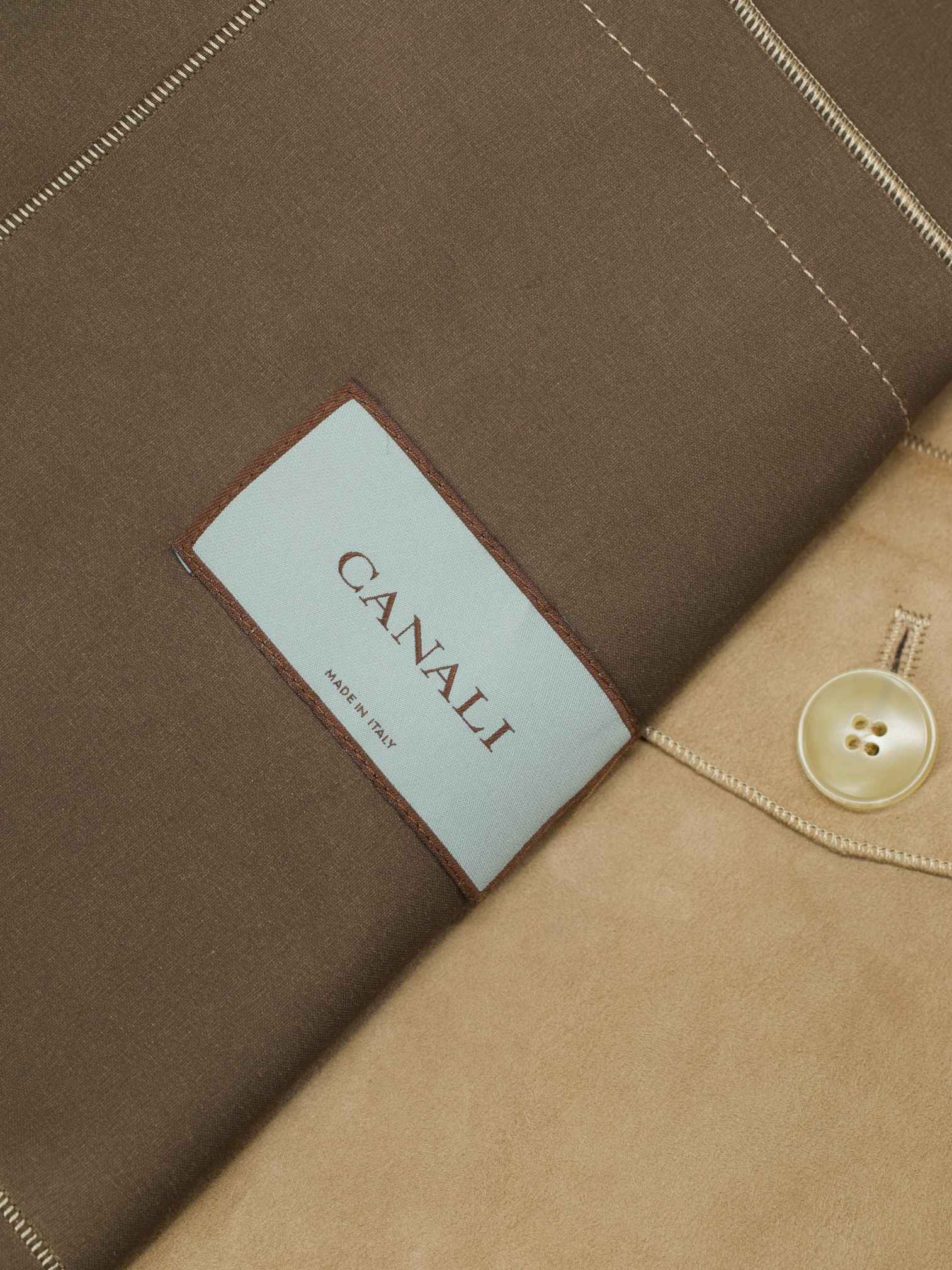 Canali Beige Lambskin-Suède Cuban-Collar Coat