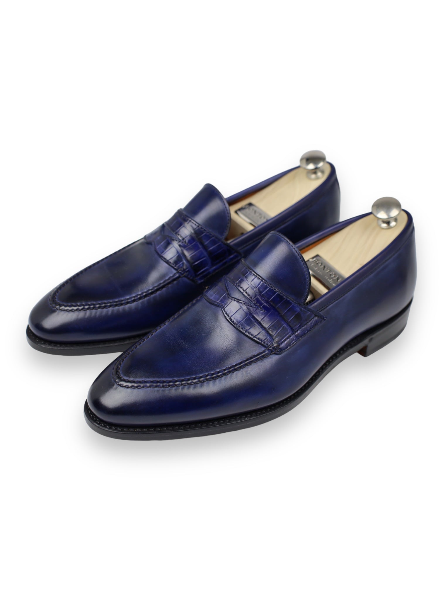 Bontoni Electric Blue Penny Loafer Crocodile Belt Details