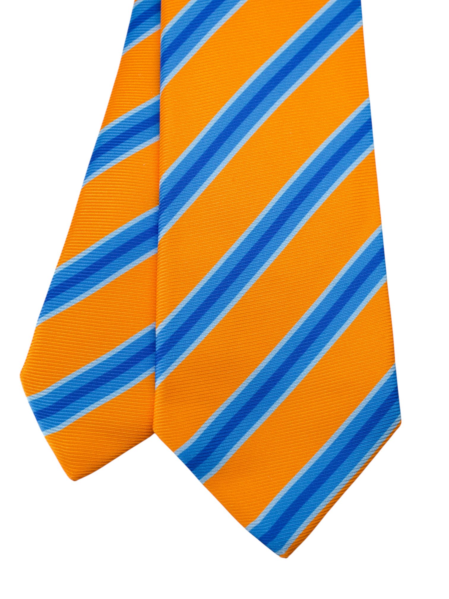 Kiton 5-Fold Royal Dutch Orange & Blue Silk Multi-Stripe Tie