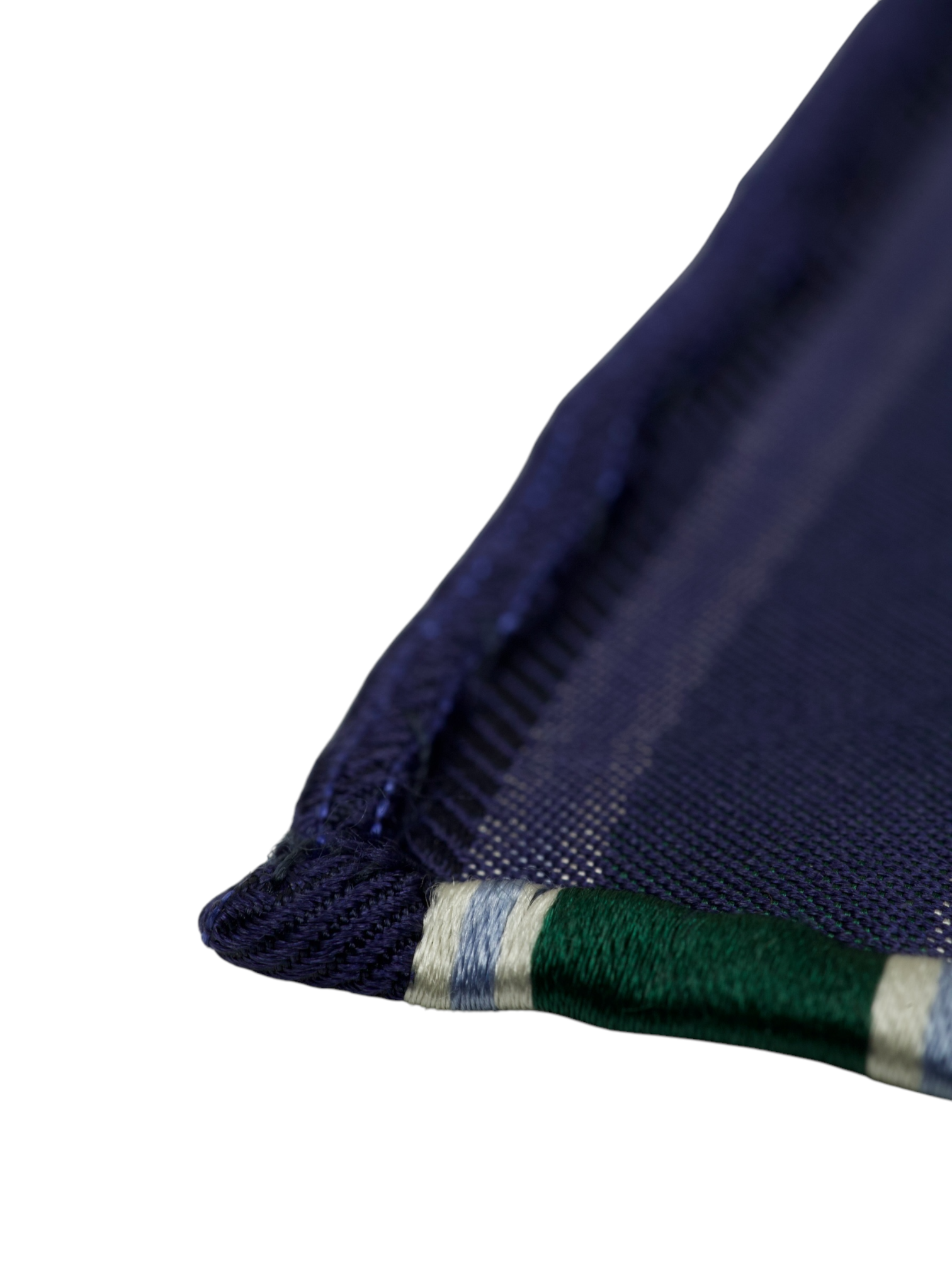 Kiton 5-Fold Blue & Green Handrolled Silk Jacquard Striped Tie