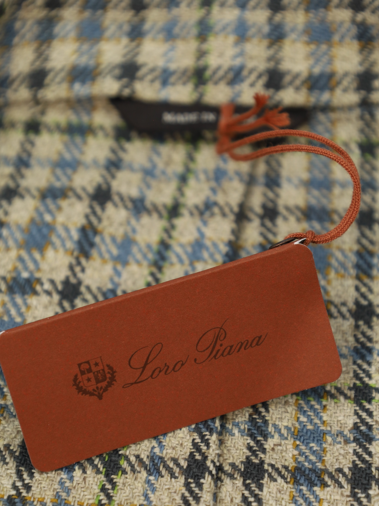 Loro Piana Sand & Turquoise Silk Gingham Check Jacket