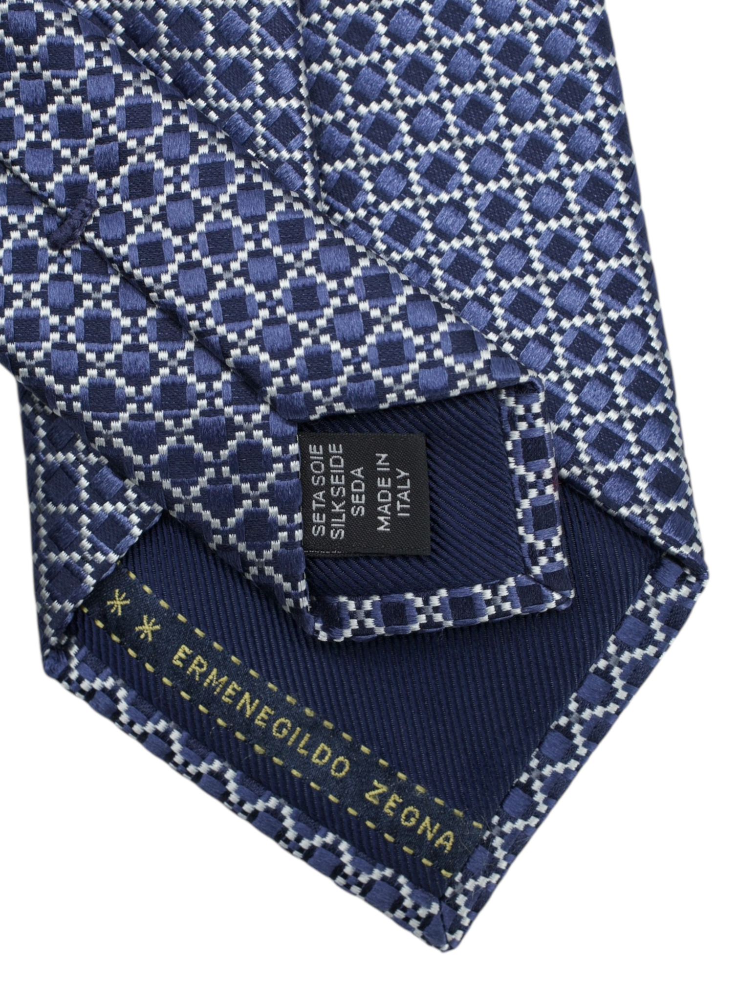 Ermenegildo Zegna Navy Silk Geometric Pattern Tie