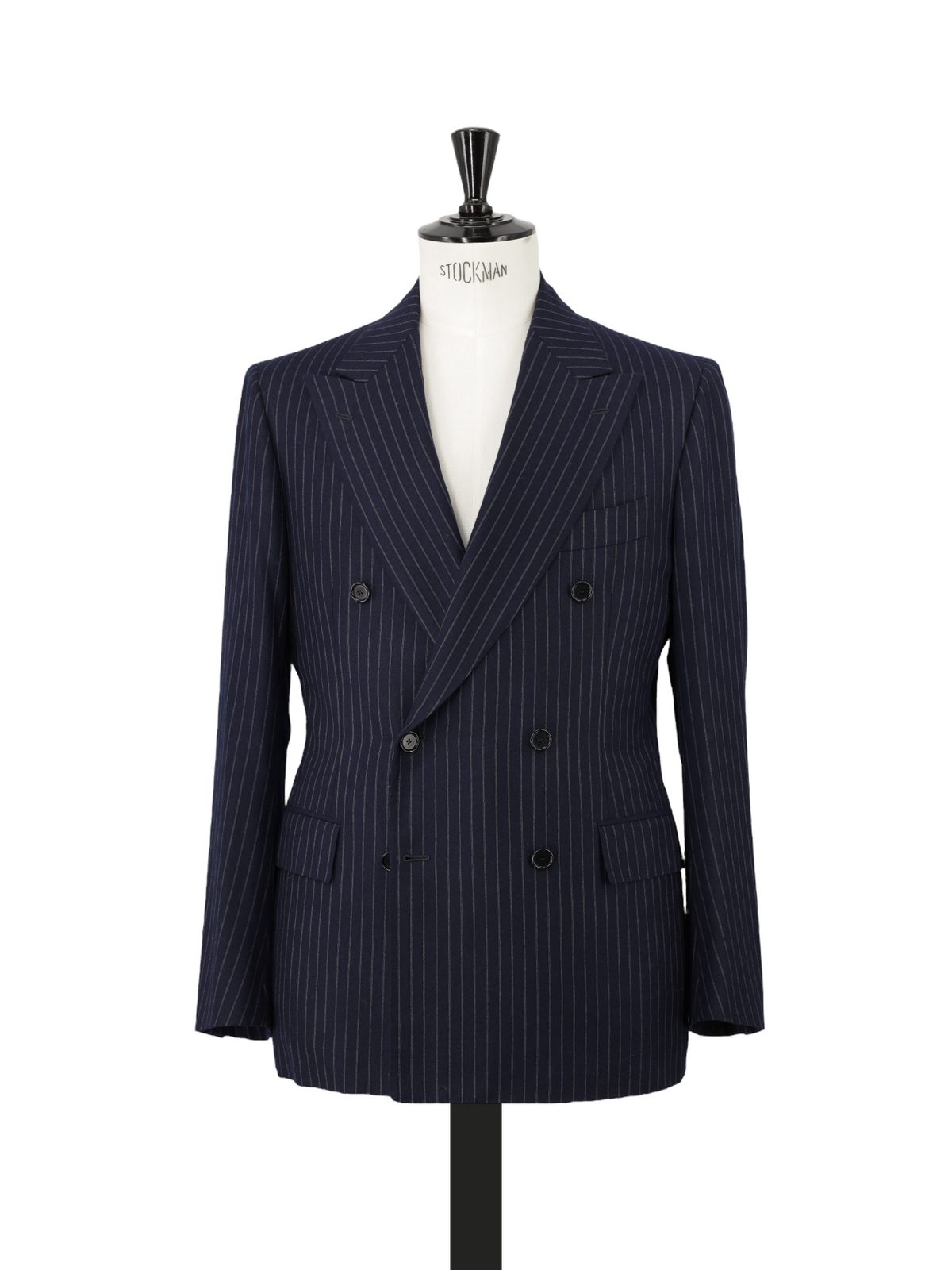 Cesare Attolini Dark Blue Super 120's & Cashmere Double-Breasted Pinst