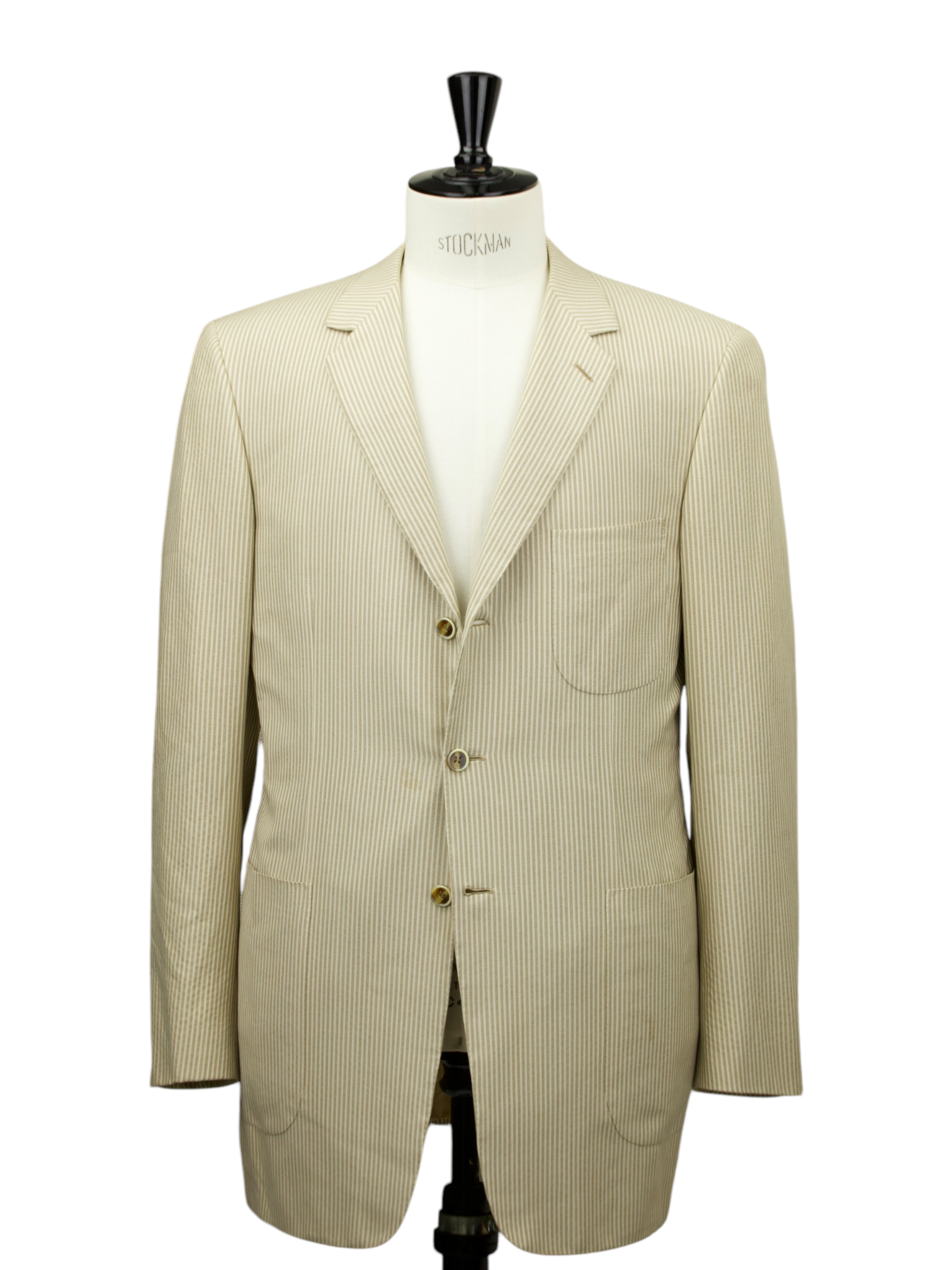 Brioni Sand Wool & Silk Pinstripe 