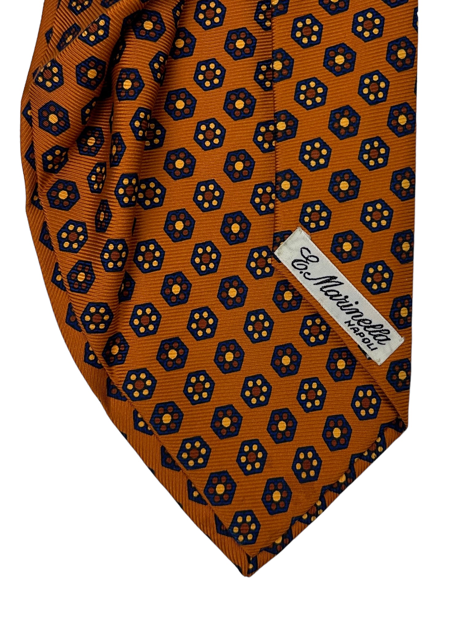 E. Marinella 7-Fold Orange Geometric Silk Tie