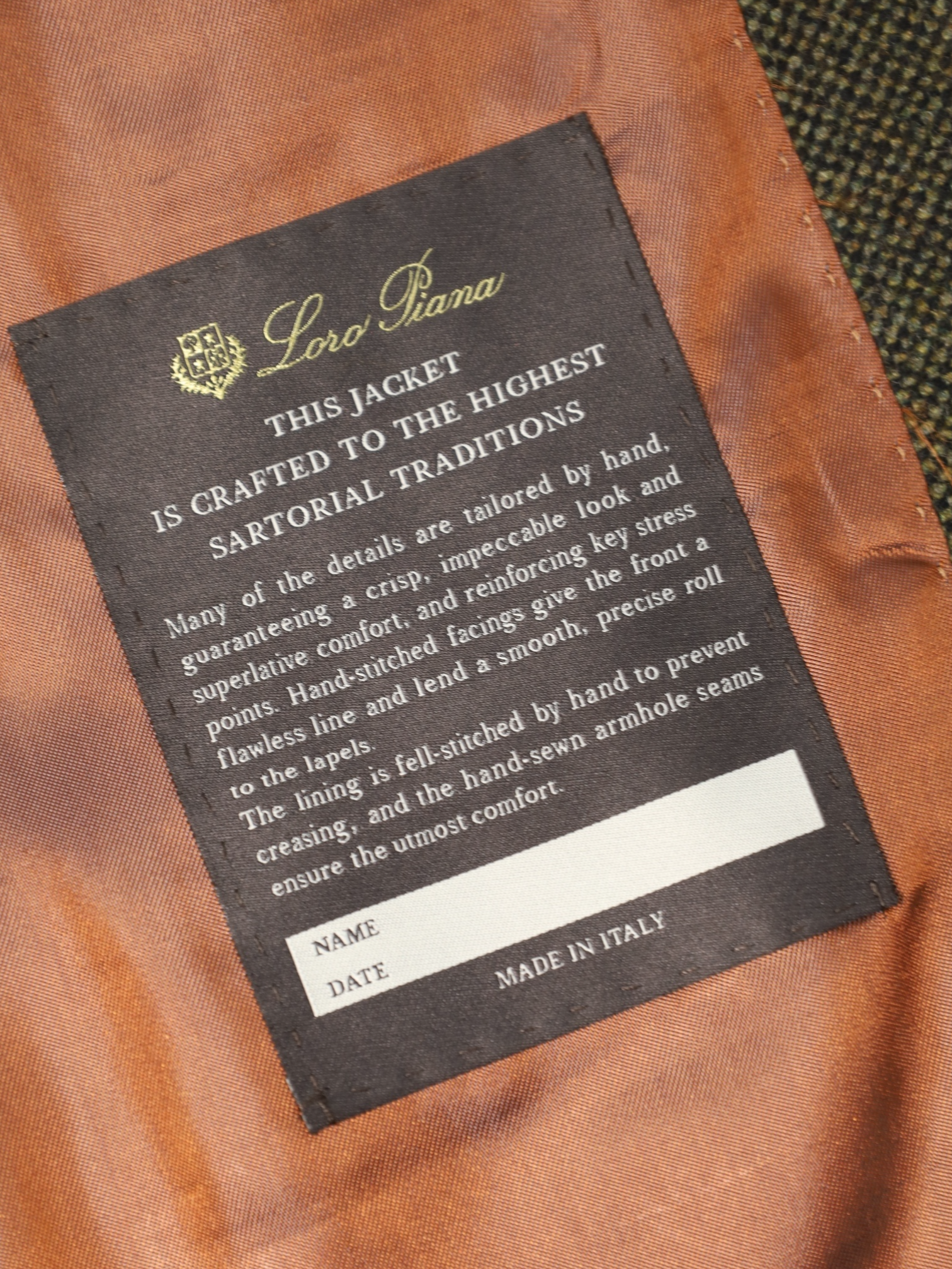 Loro Piana Olive Green Wool & Cashmere Sartorial Blazer