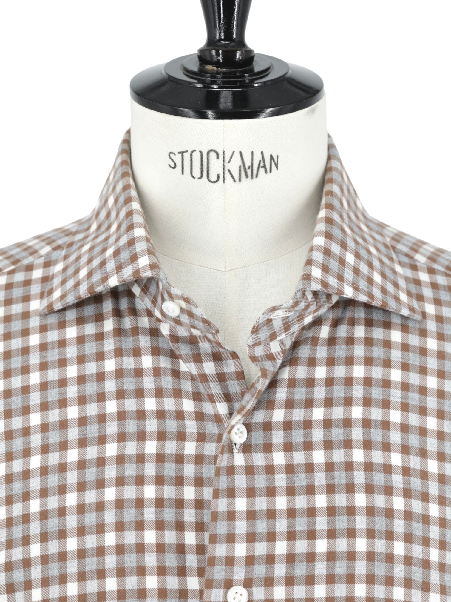 Cesare Attolini Ecru & Brown Cotton & Cashmere Flannel Checkered Shirt