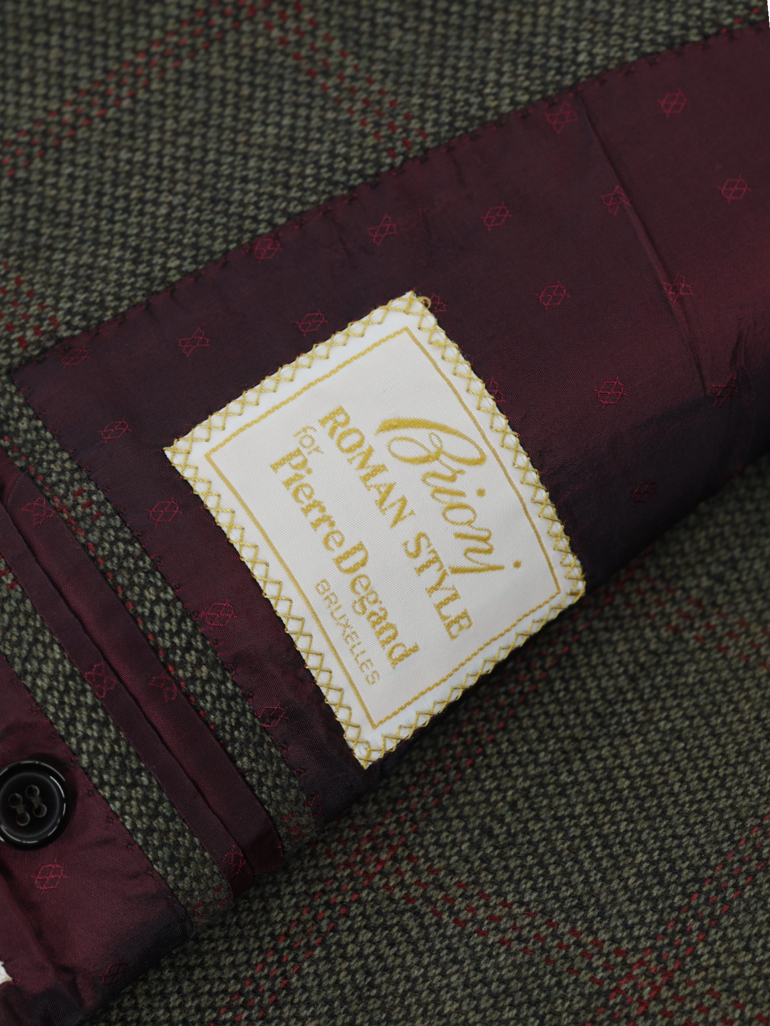 Brioni Olive Green & Red Pure Cashmere Windowpane Jacket