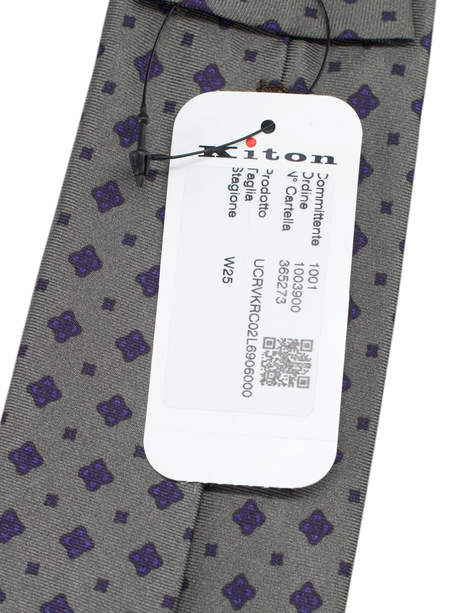 Kiton 5-Fold Warm Taupe & Purple Silk Geometric Tie