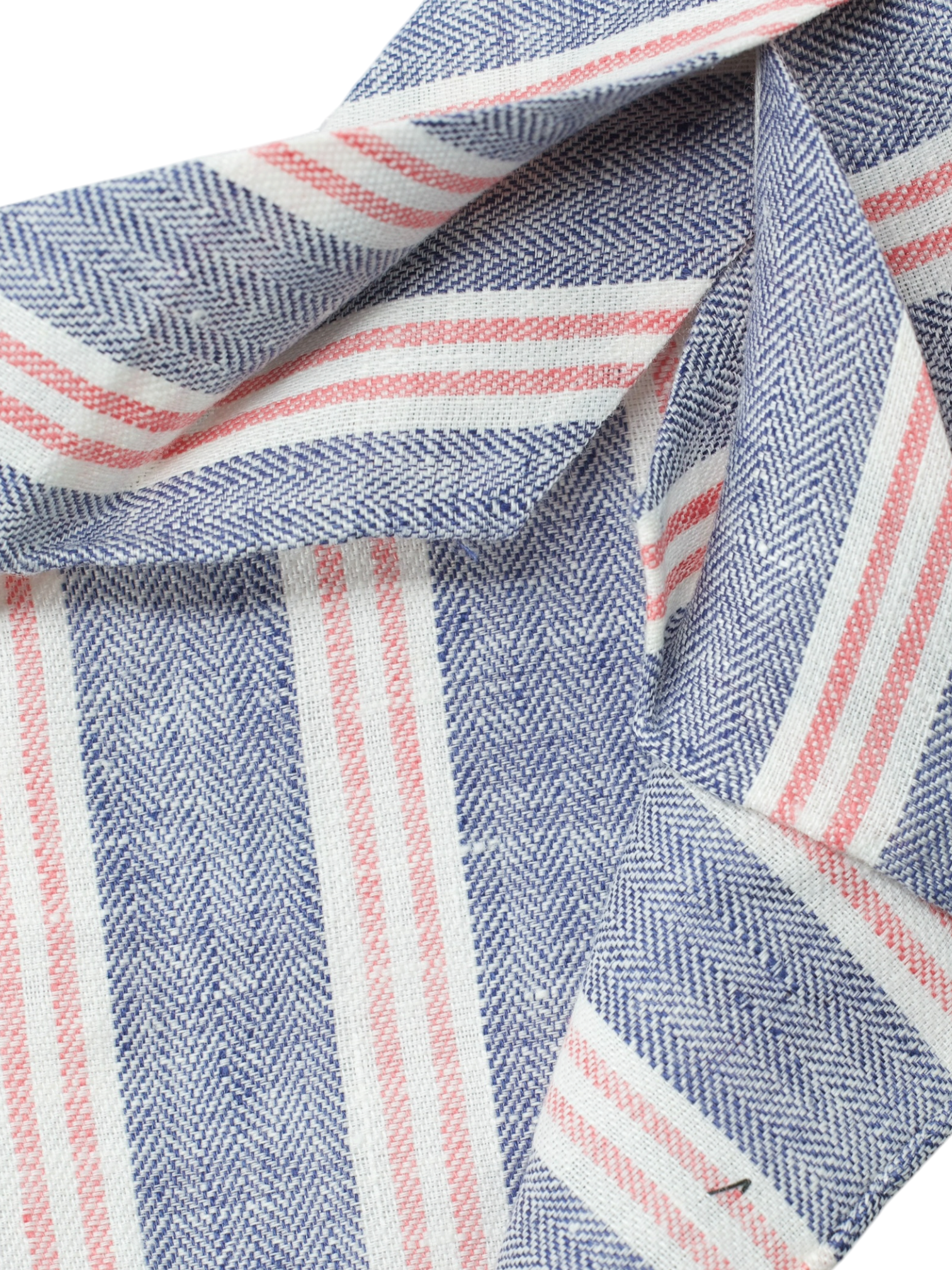 Kiton 5-Fold Blue & Coral Red Linen Striped Untipped & Handrolled Tie