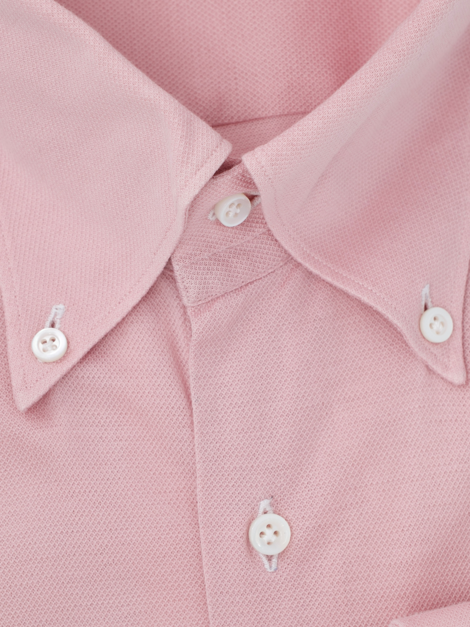 Fray Light Pink Cotton Piqué Knitted Button-Down Shirt