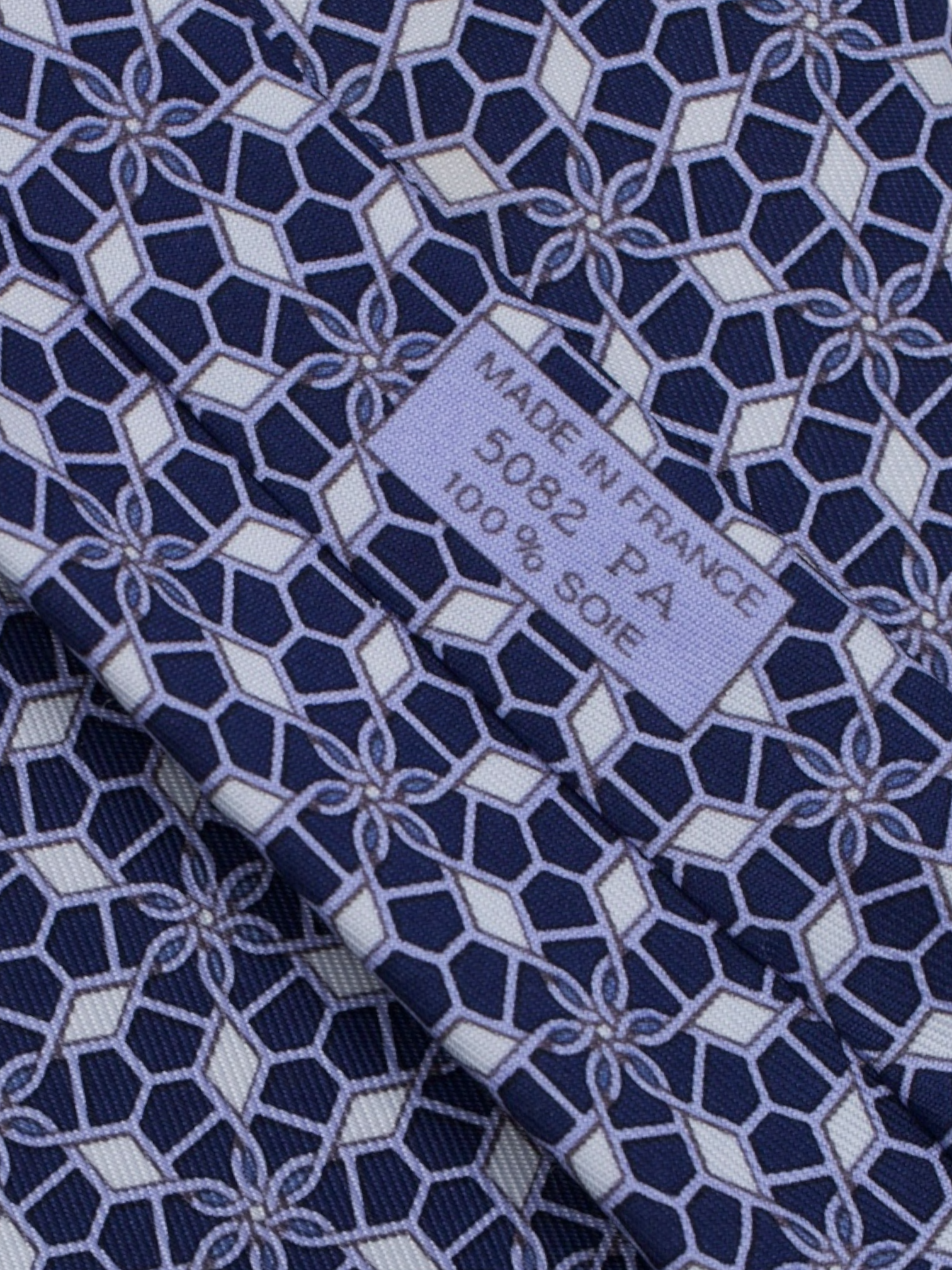 Hermès Dark Blue Silk Geometric Star Pattern Tie