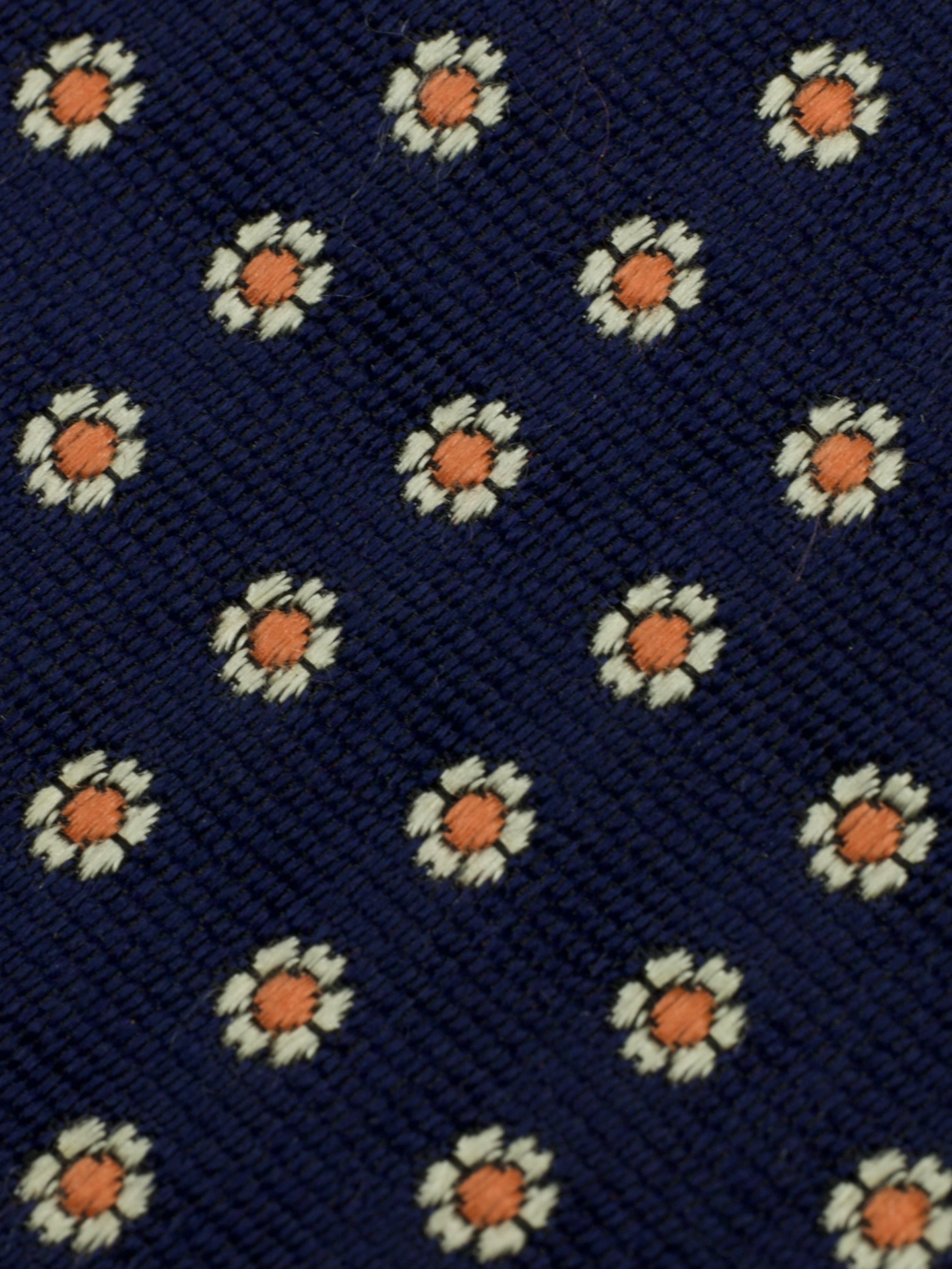 Kiton 5-Fold Navy & Orange Silk Floral Pattern Tie