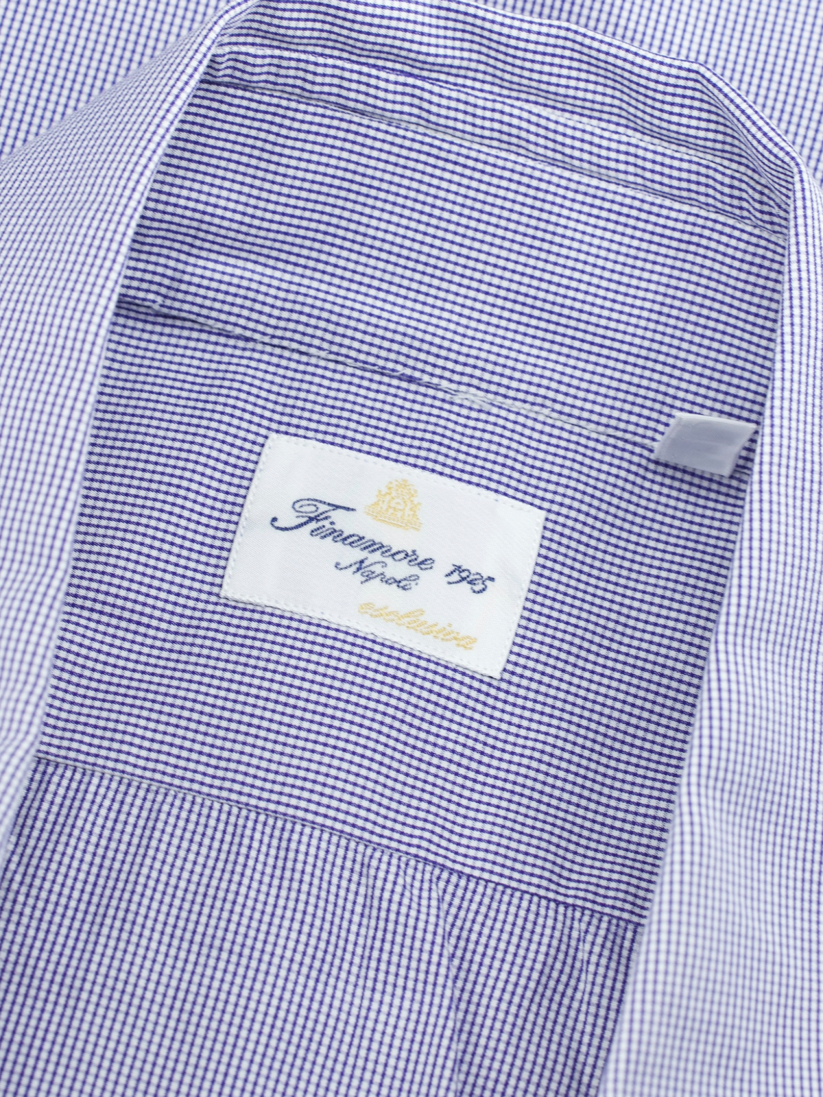 Finamore Esclusiva Dark Blue & White Fine-Cotton Micro-Square Pattern Shirt