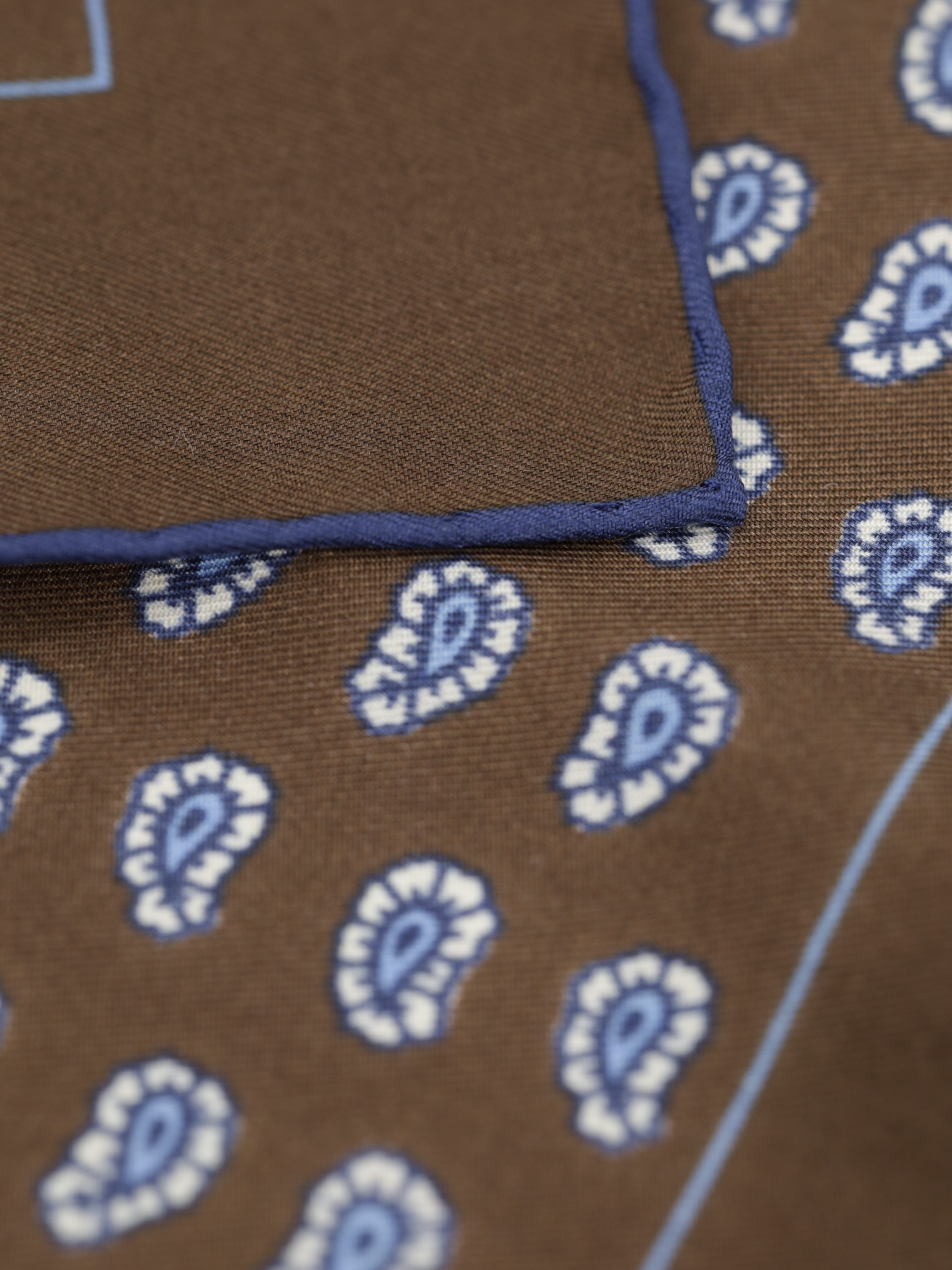 Cesare Attolini Brown & Blue Paisley Handrolled Pocket Square