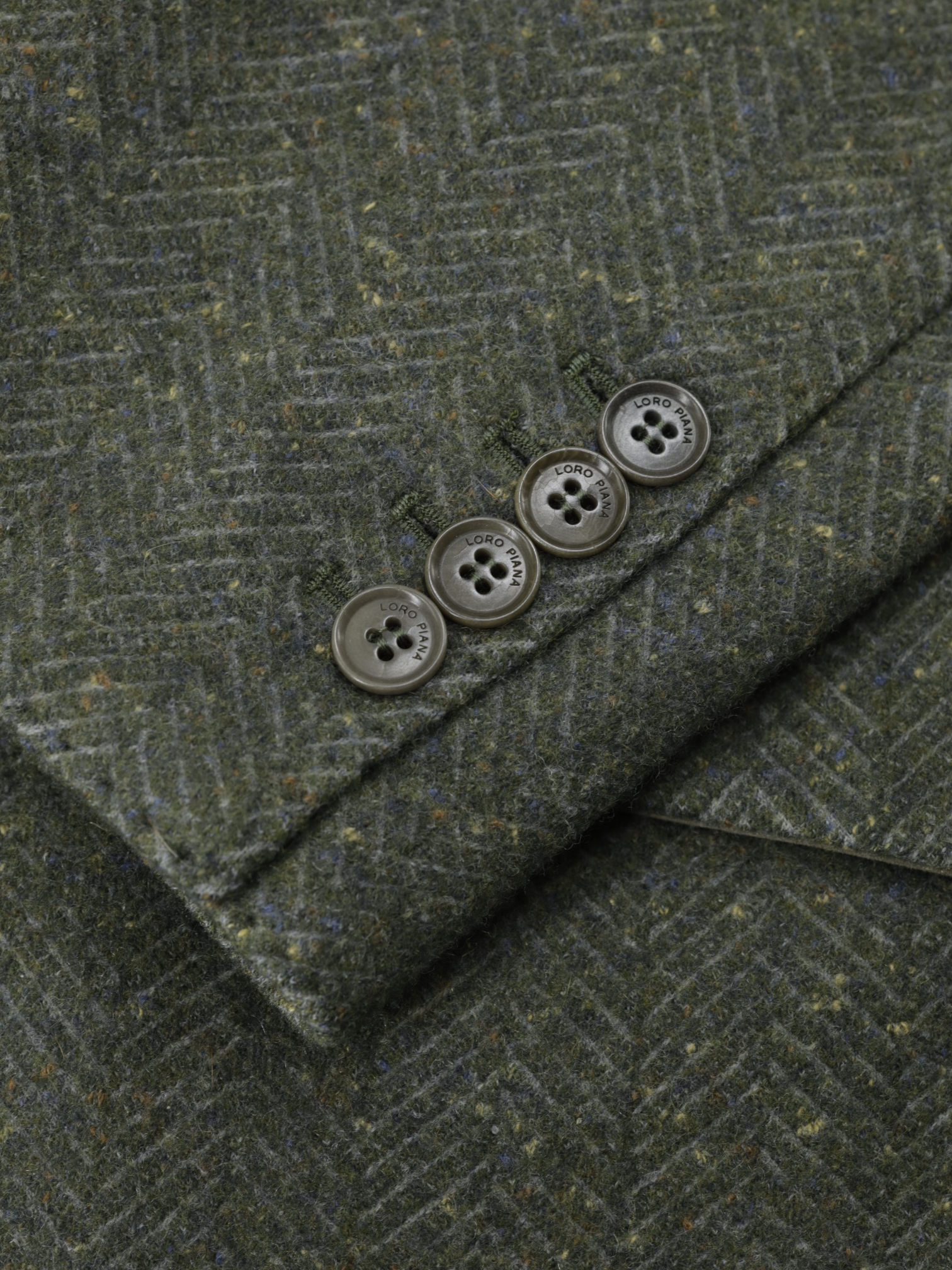 Loro Piana Light Green Cashmere & Wool Detachable-Front Herringbone Jacket