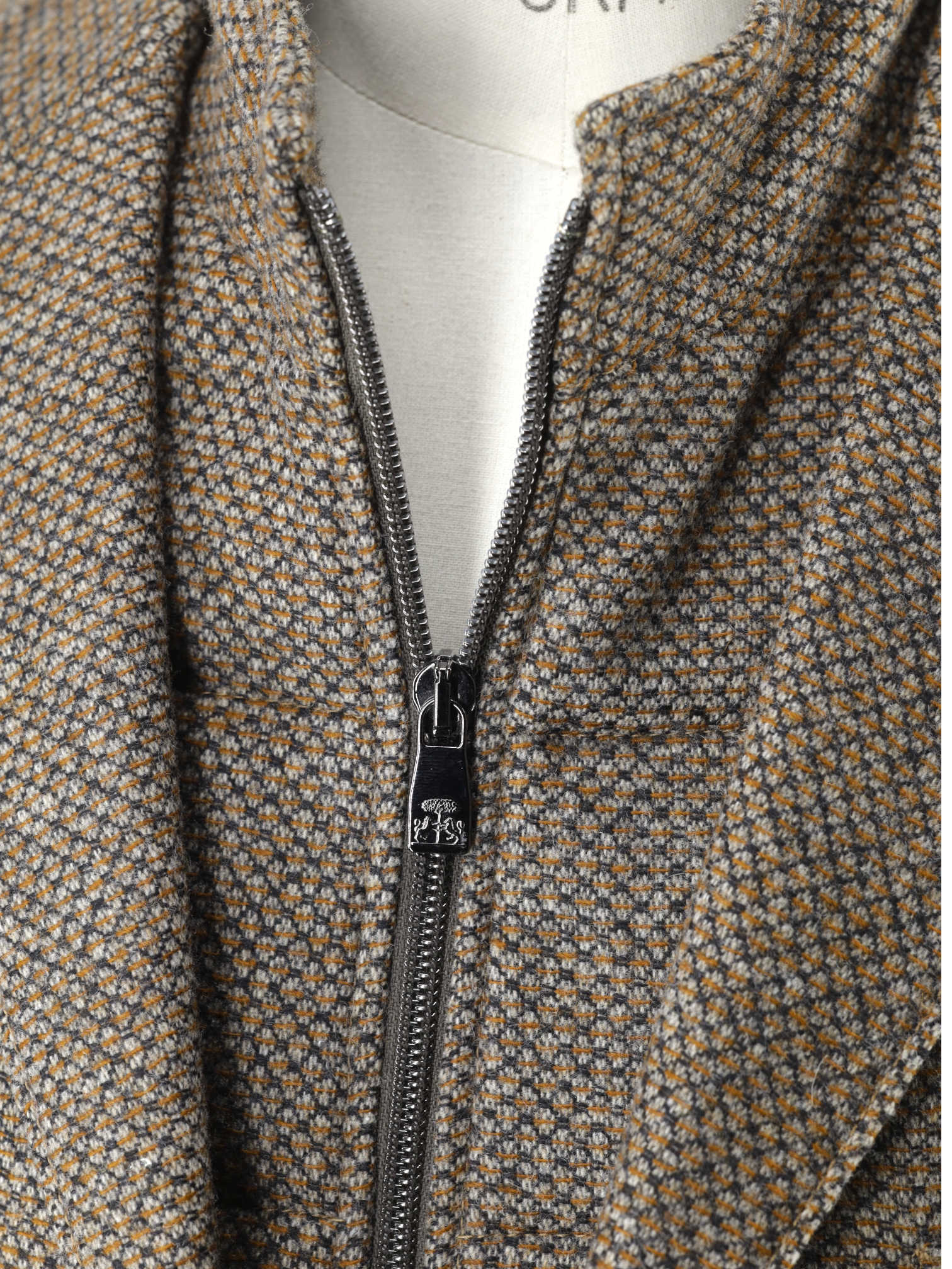 Corneliani ID Brown & Orange Wool & Cashmere Bicolor Micro-Pattern Vespa Jacket