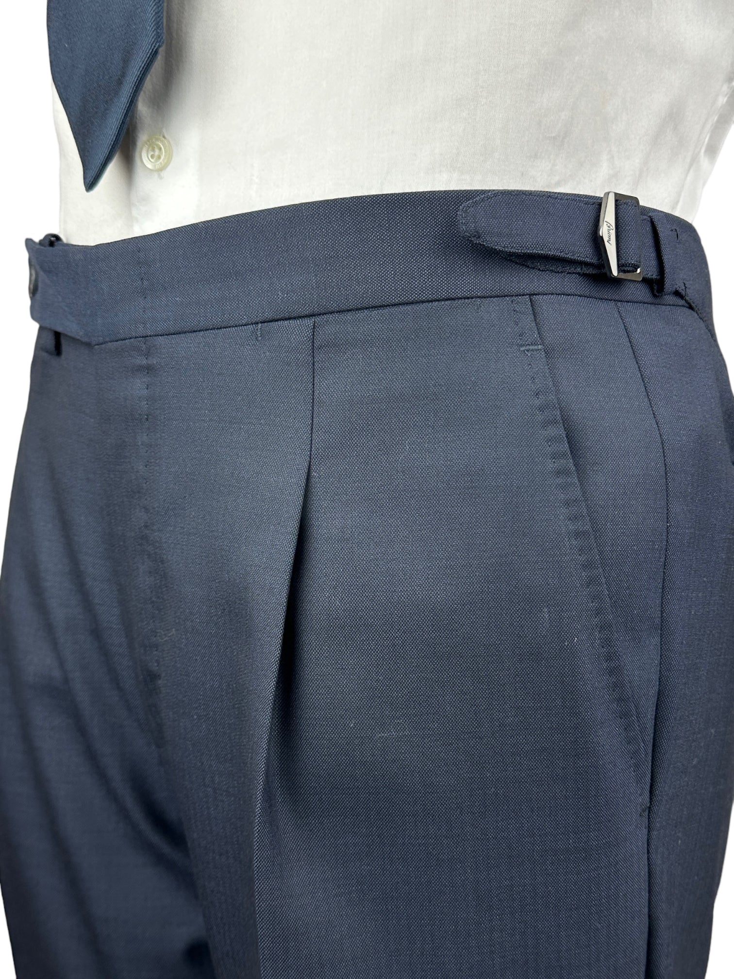 Brioni Blue Micro-Pattern Wool Trousers
